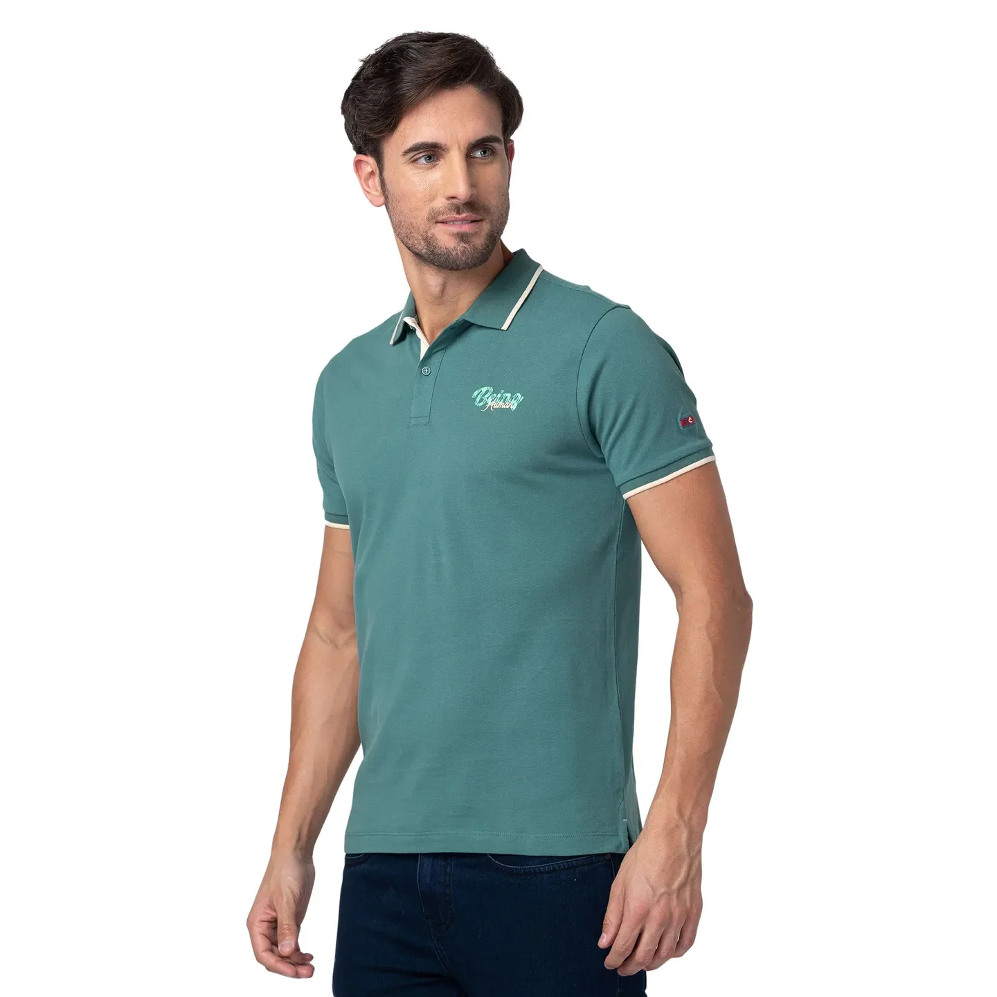 Green Regular Fit Men's Polo T-Shirt by Being Human Clothing - Image 4