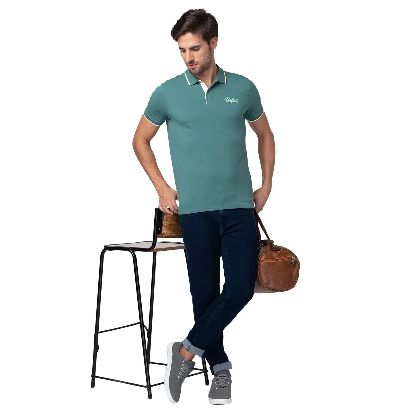 Green Regular Fit Men's Polo T-Shirt by Being Human Clothing - Image 6