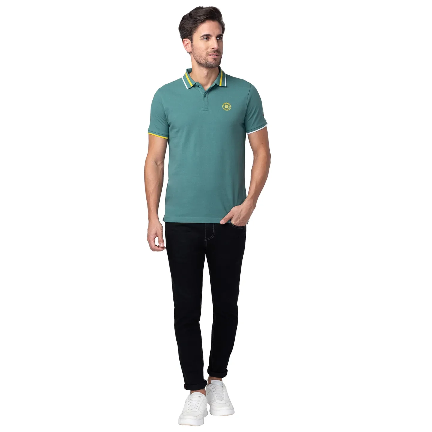 Green Regular Fit Men's Polo T-Shirt by Being Human Clothing - Image 2