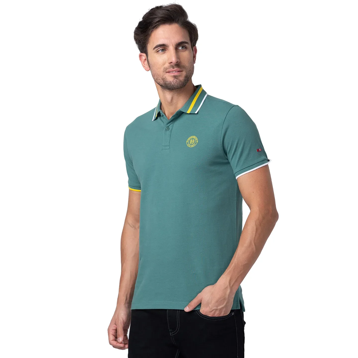 Green Regular Fit Men's Polo T-Shirt by Being Human Clothing - Image 4