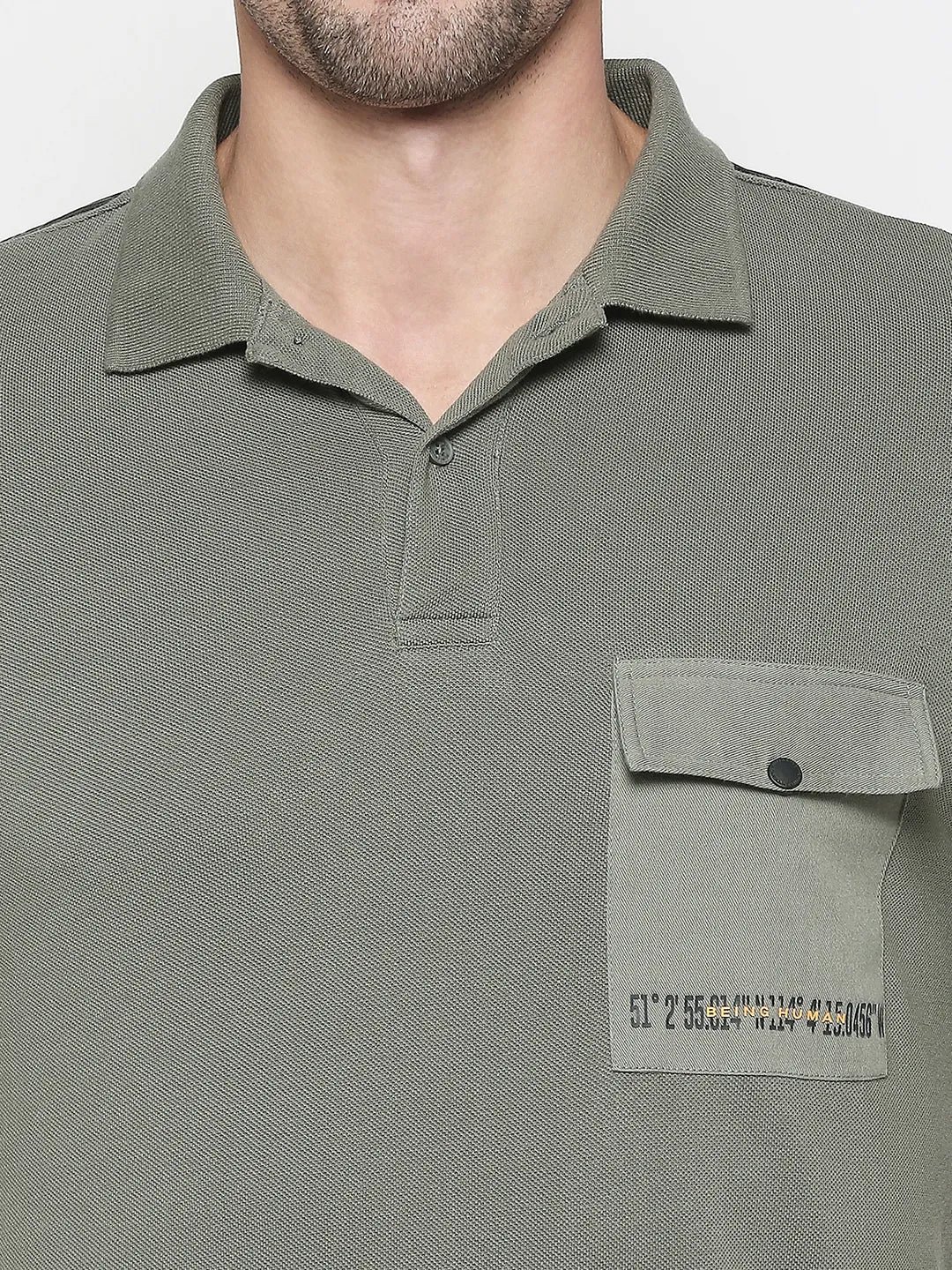 Green Regular Fit Men's Polo T-Shirt by Being Human Clothing - Image 5