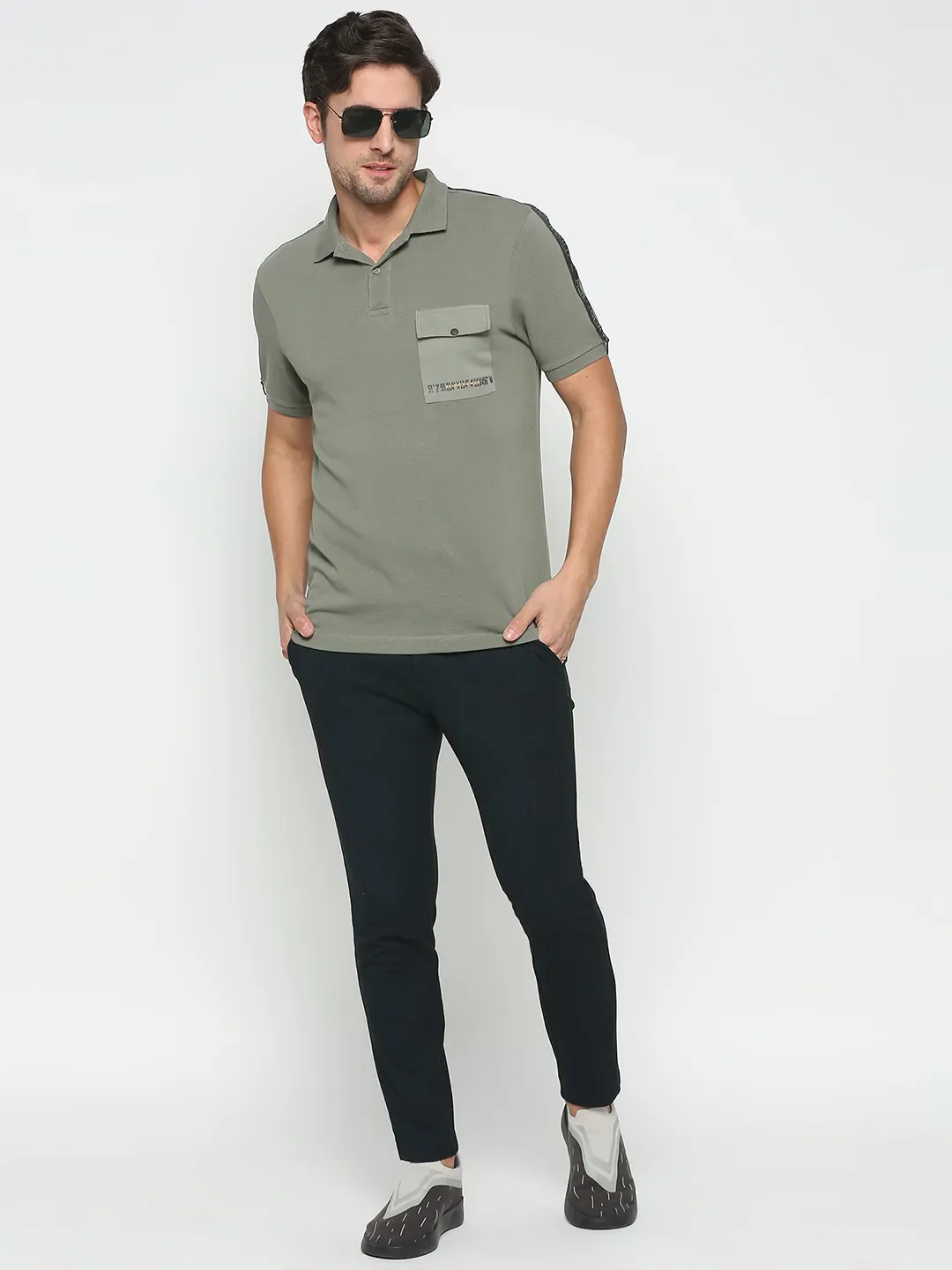 Green Regular Fit Men's Polo T-Shirt by Being Human Clothing - Image 6