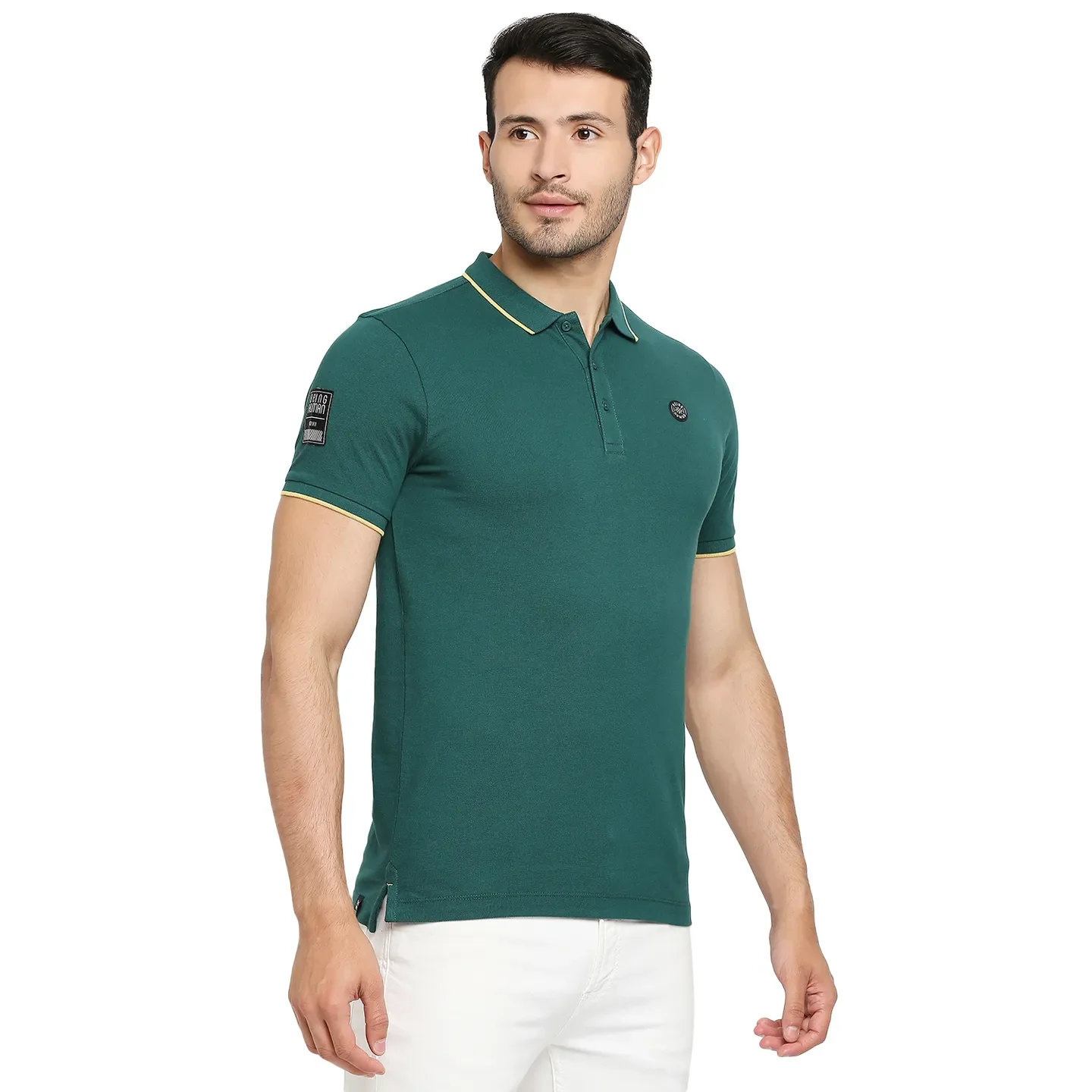 Green Regular Fit Men's Polo T-Shirt by Being Human Clothing - Image 3