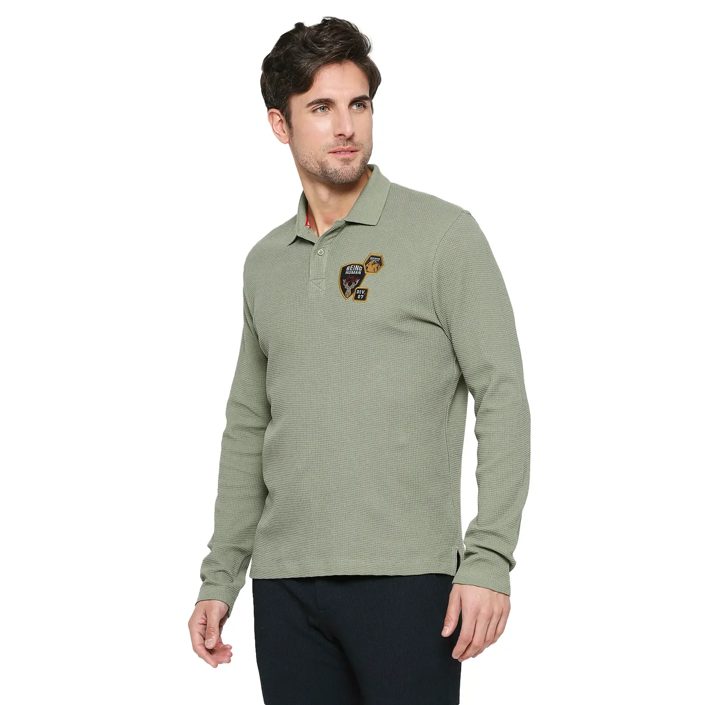 Green Regular Fit Men's Polo T-Shirt by Being Human Clothing - Image 2