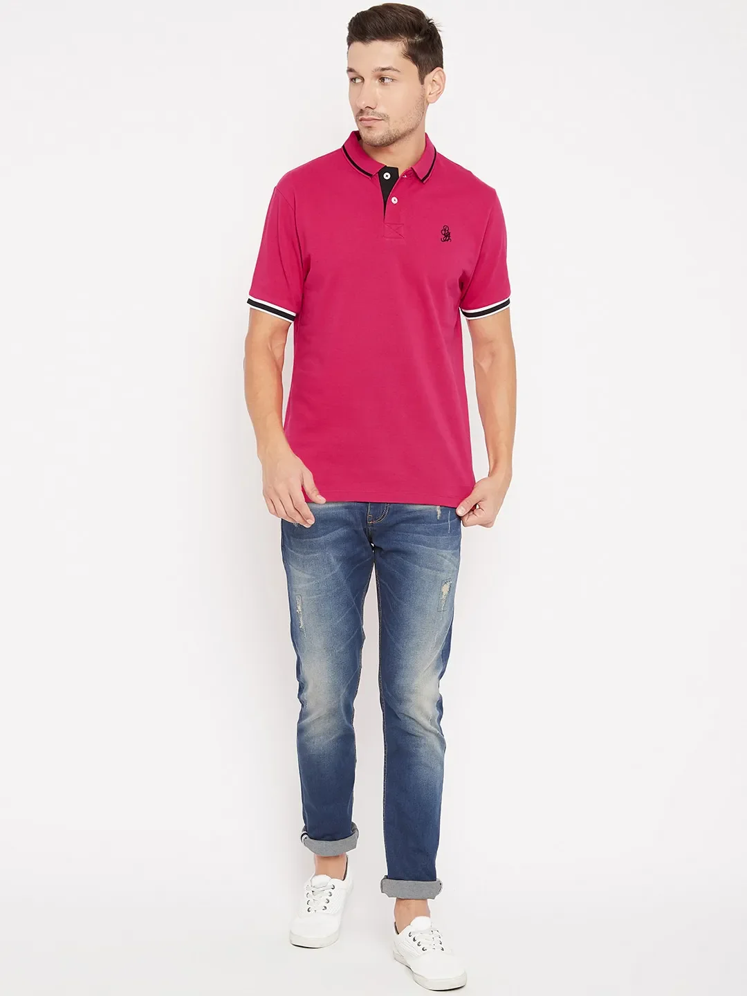 Pink Regular Fit Men's Polo T-Shirt by Being Human Clothing