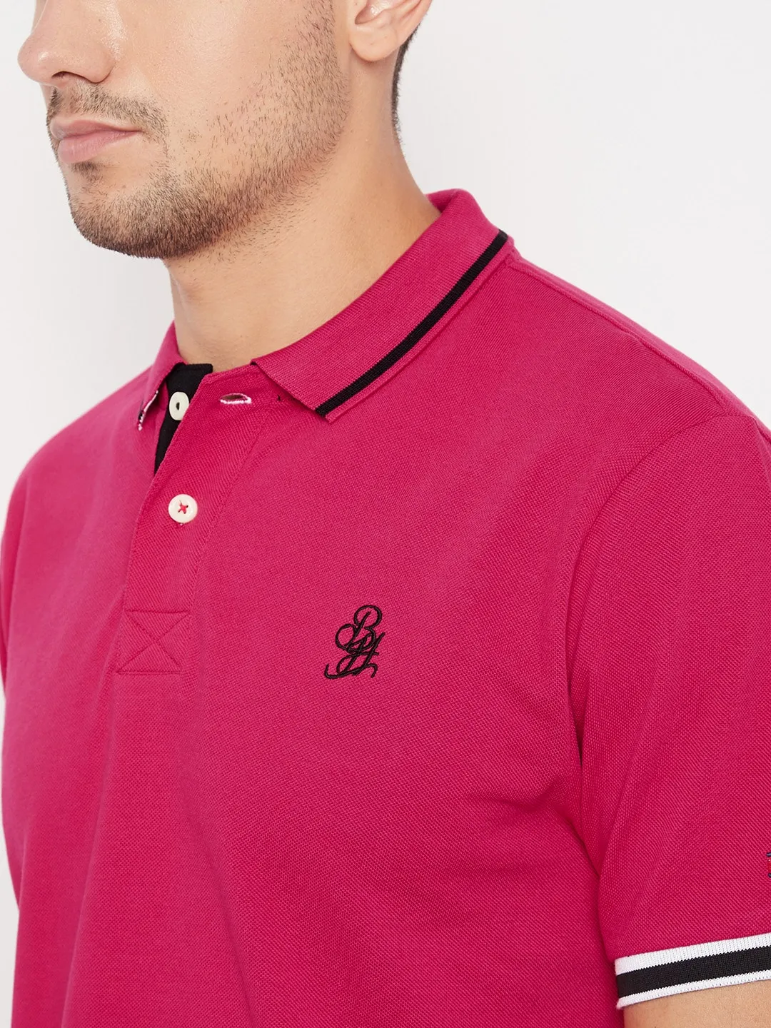 Pink Regular Fit Men's Polo T-Shirt by Being Human Clothing - Image 4