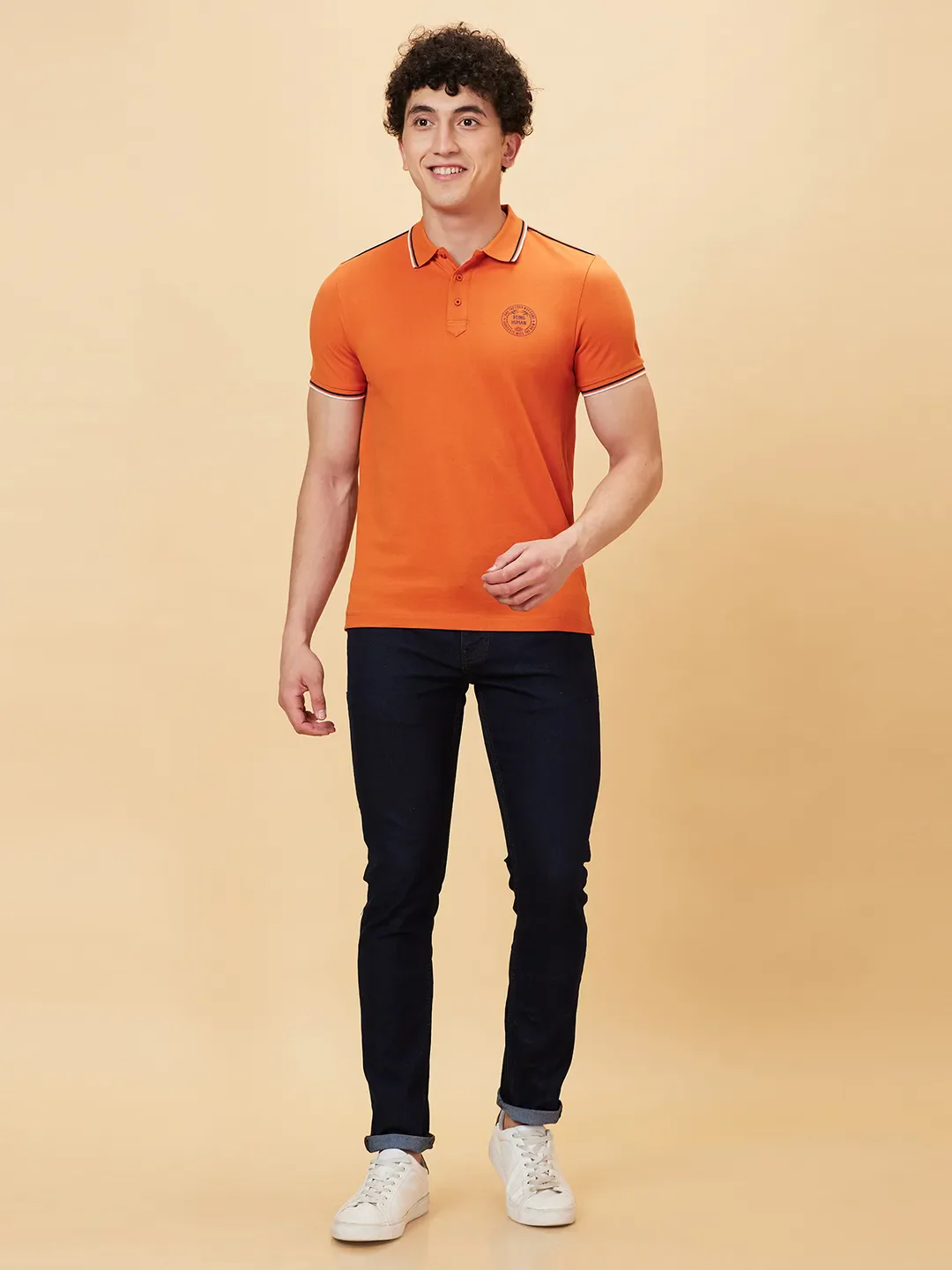 Orange Regular Fit Men's Polo T-Shirt by Being Human Clothing