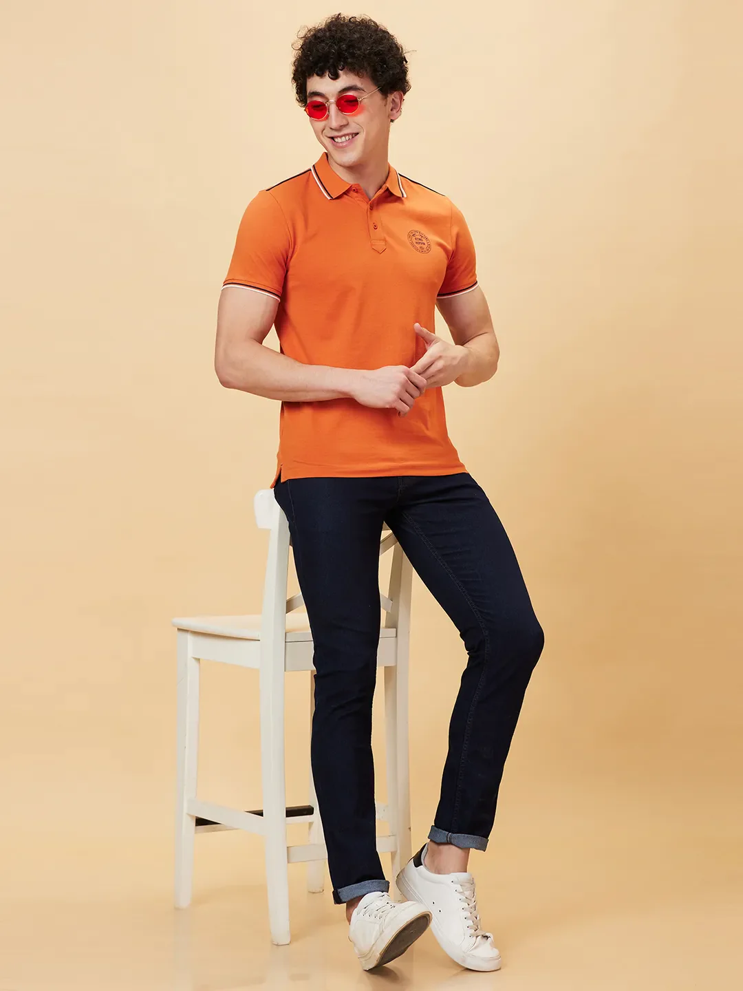 Orange Regular Fit Men's Polo T-Shirt by Being Human Clothing - Image 5