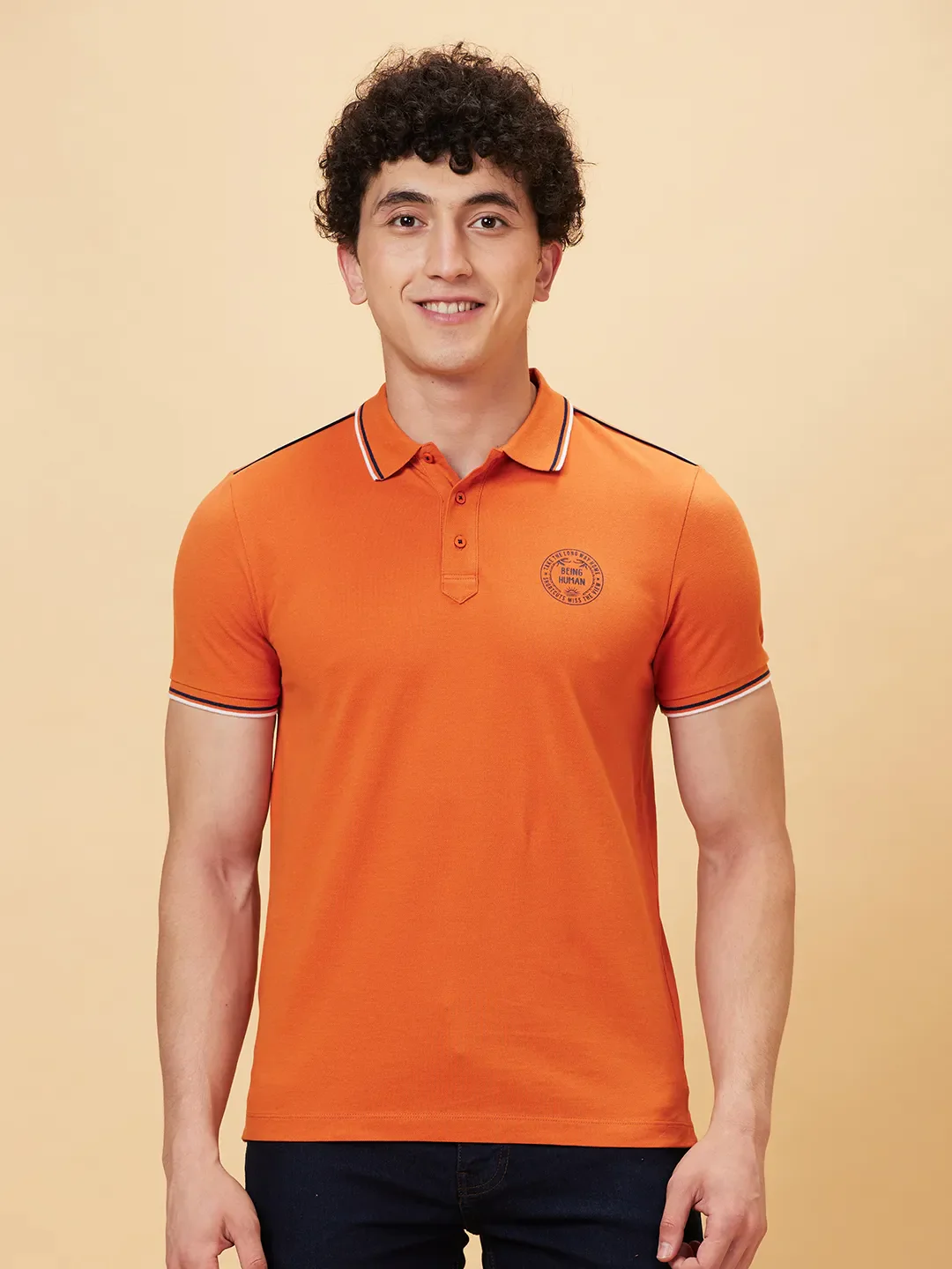 Orange Regular Fit Men's Polo T-Shirt by Being Human Clothing - Image 6