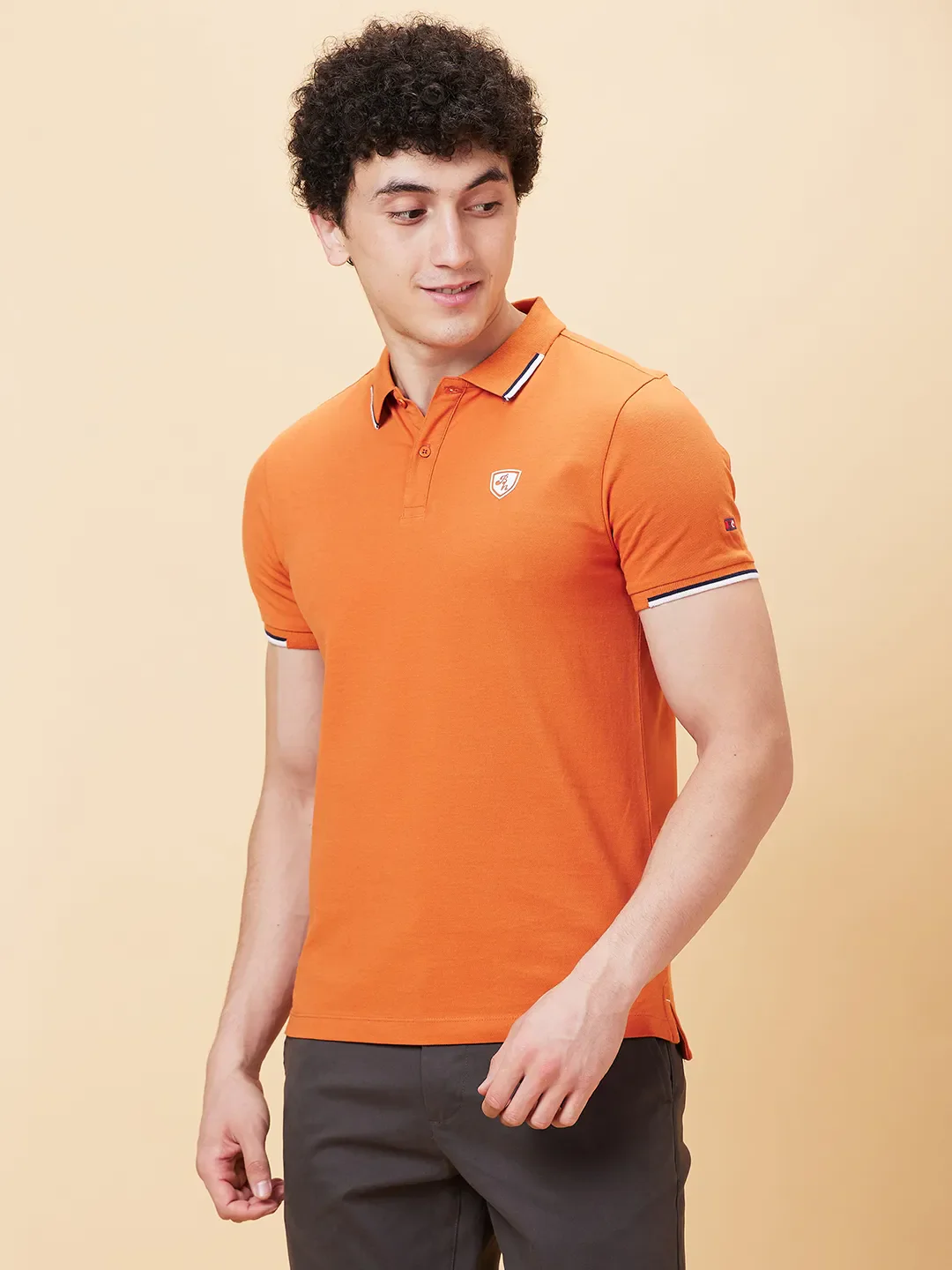 Orange Regular Fit Men's Polo T-Shirt by Being Human Clothing - Image 2