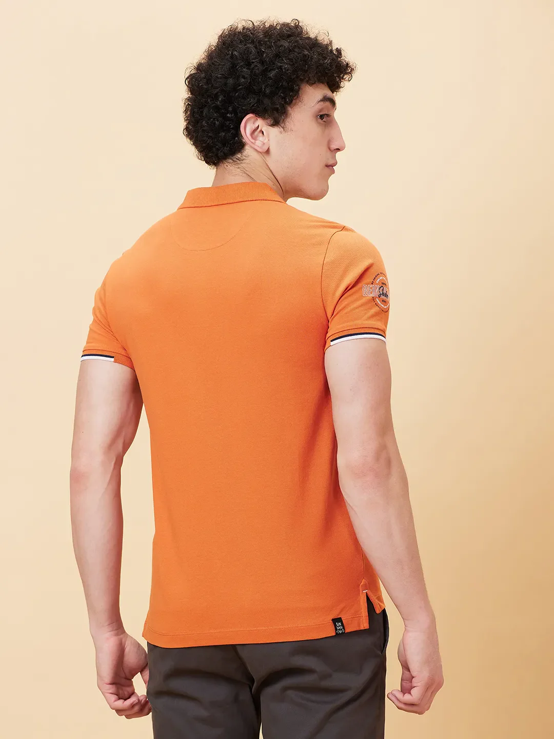 Orange Regular Fit Men's Polo T-Shirt by Being Human Clothing - Image 3