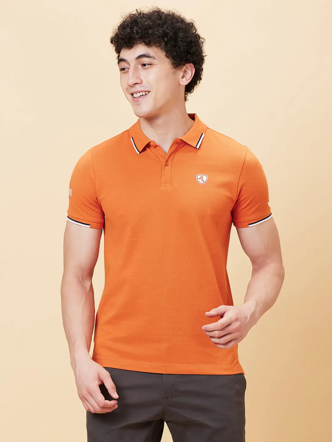 Orange Regular Fit Men's Polo T-Shirt by Being Human Clothing - Image 6