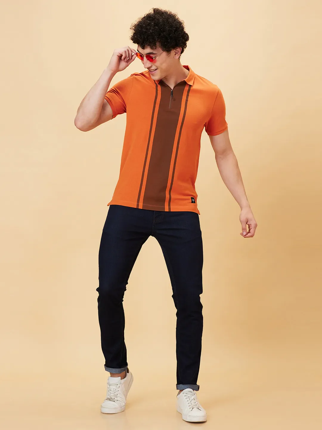 Orange Regular Fit Men's Polo T-Shirt by Being Human Clothing - Image 5