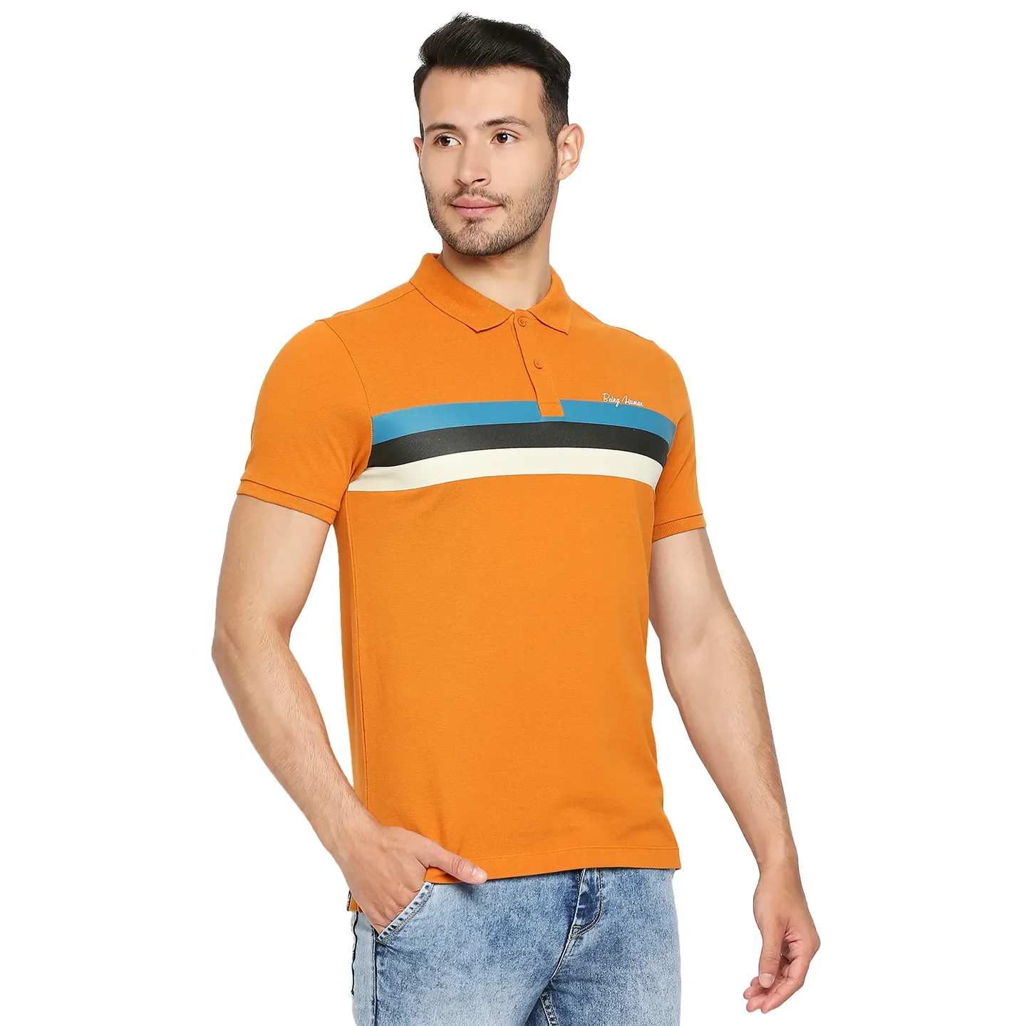 Yellow Regular Fit Men's Polo T-Shirt by Being Human Clothing - Image 3