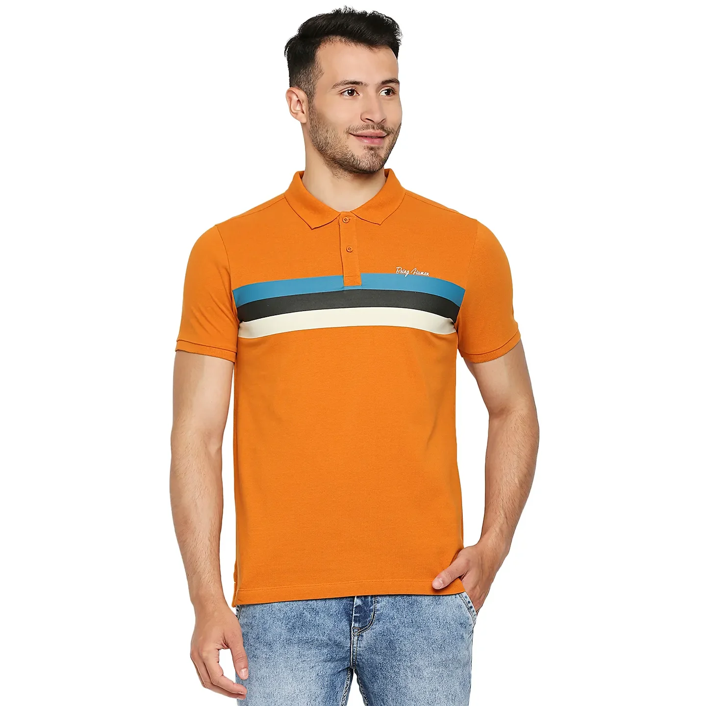 Yellow Regular Fit Men's Polo T-Shirt by Being Human Clothing - Image 4
