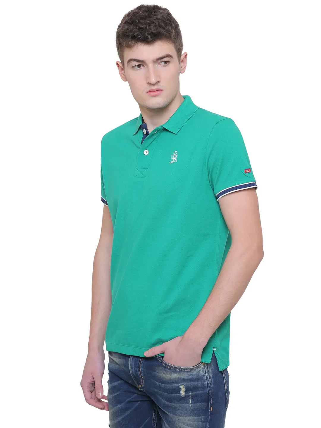 Green Regular Fit Men's Polo T-Shirt by Being Human Clothing - Image 5
