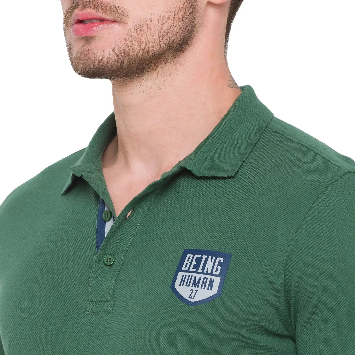 Green Regular Fit Men's Long Sleeves Polo T-Shirt by Being Human Clothing - Image 5
