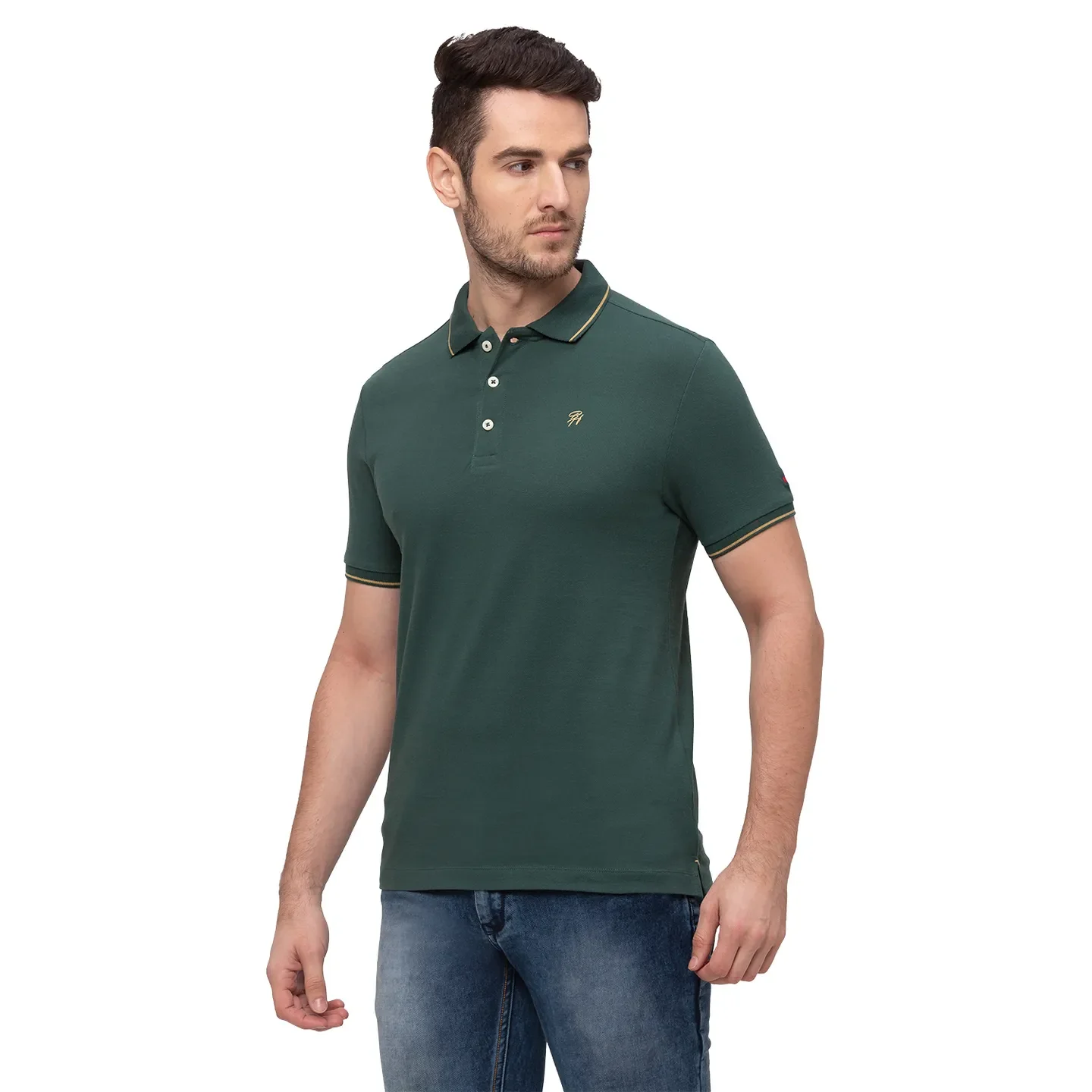 Green Regular Fit Men's Polo T-Shirt by Being Human Clothing - Image 2