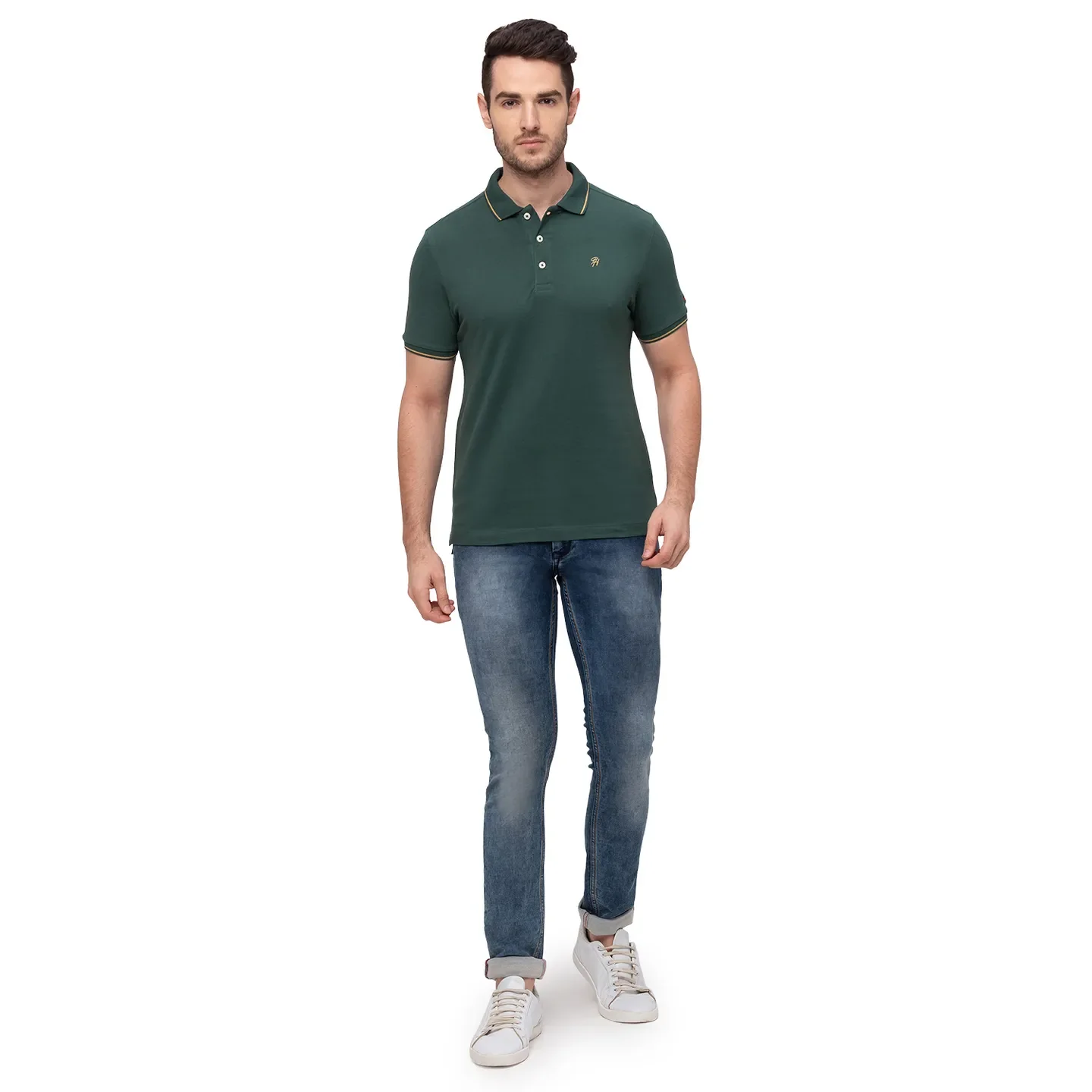 Green Regular Fit Men's Polo T-Shirt by Being Human Clothing - Image 5