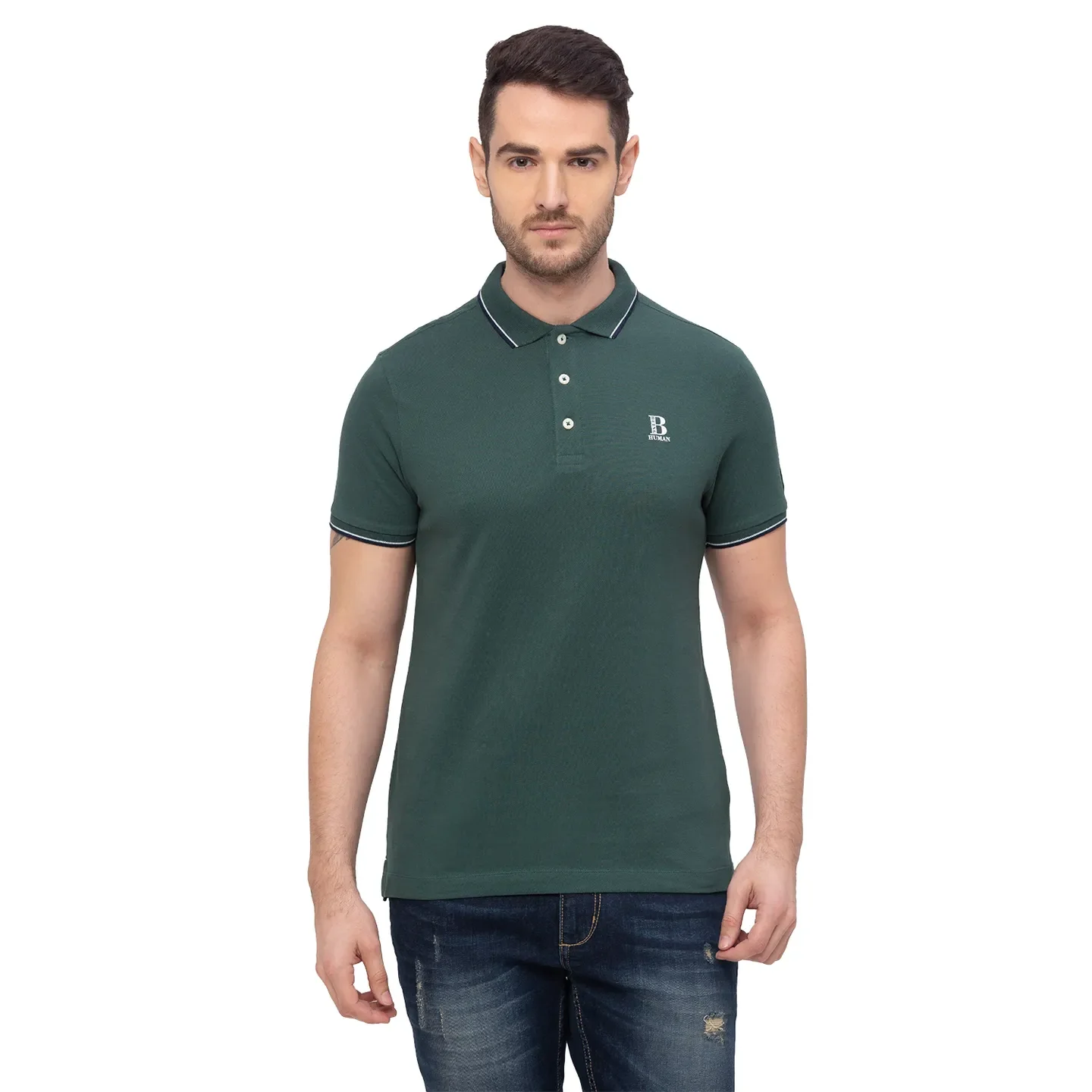 Green Regular Fit Men's Polo T-Shirt by Being Human Clothing