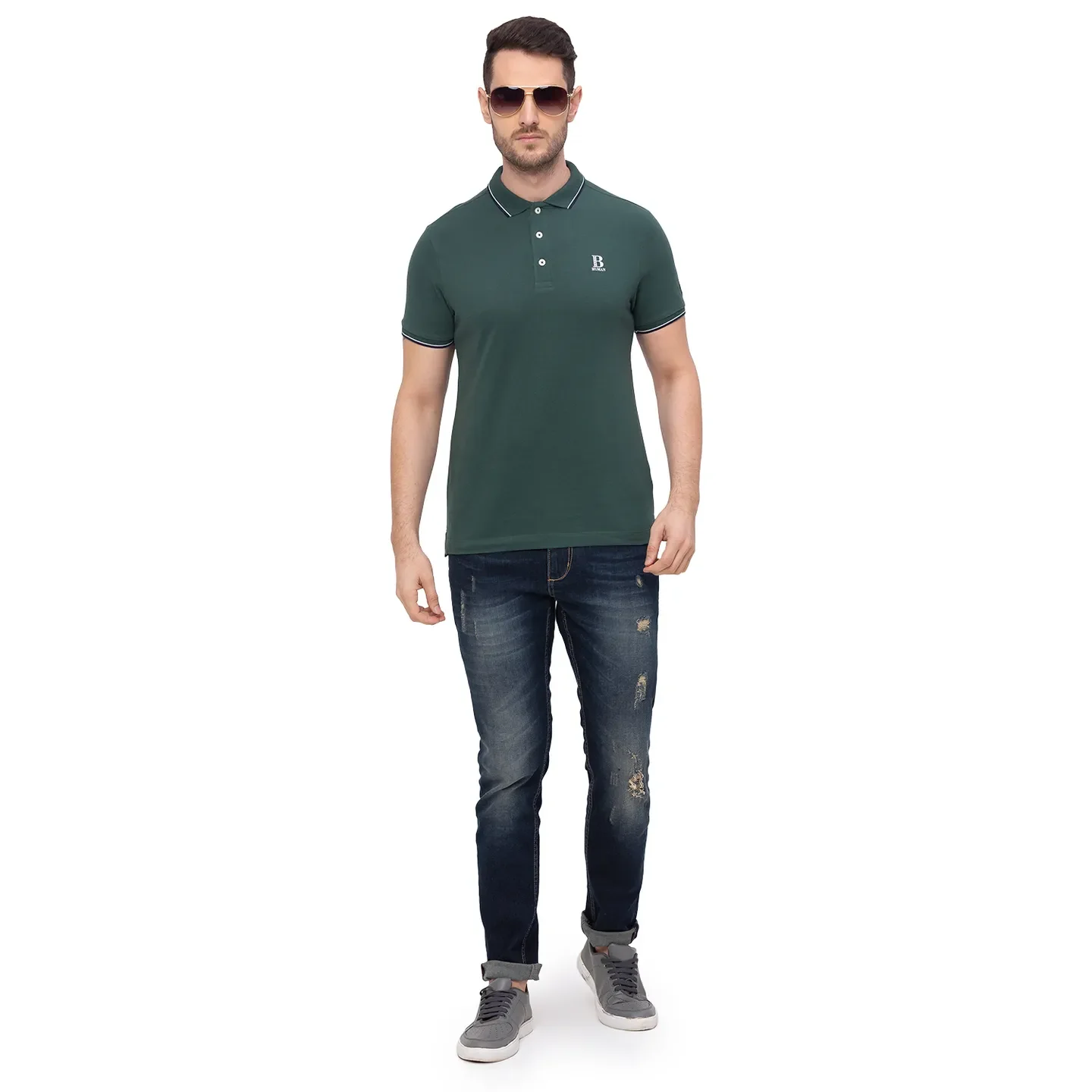 Green Regular Fit Men's Polo T-Shirt by Being Human Clothing - Image 6