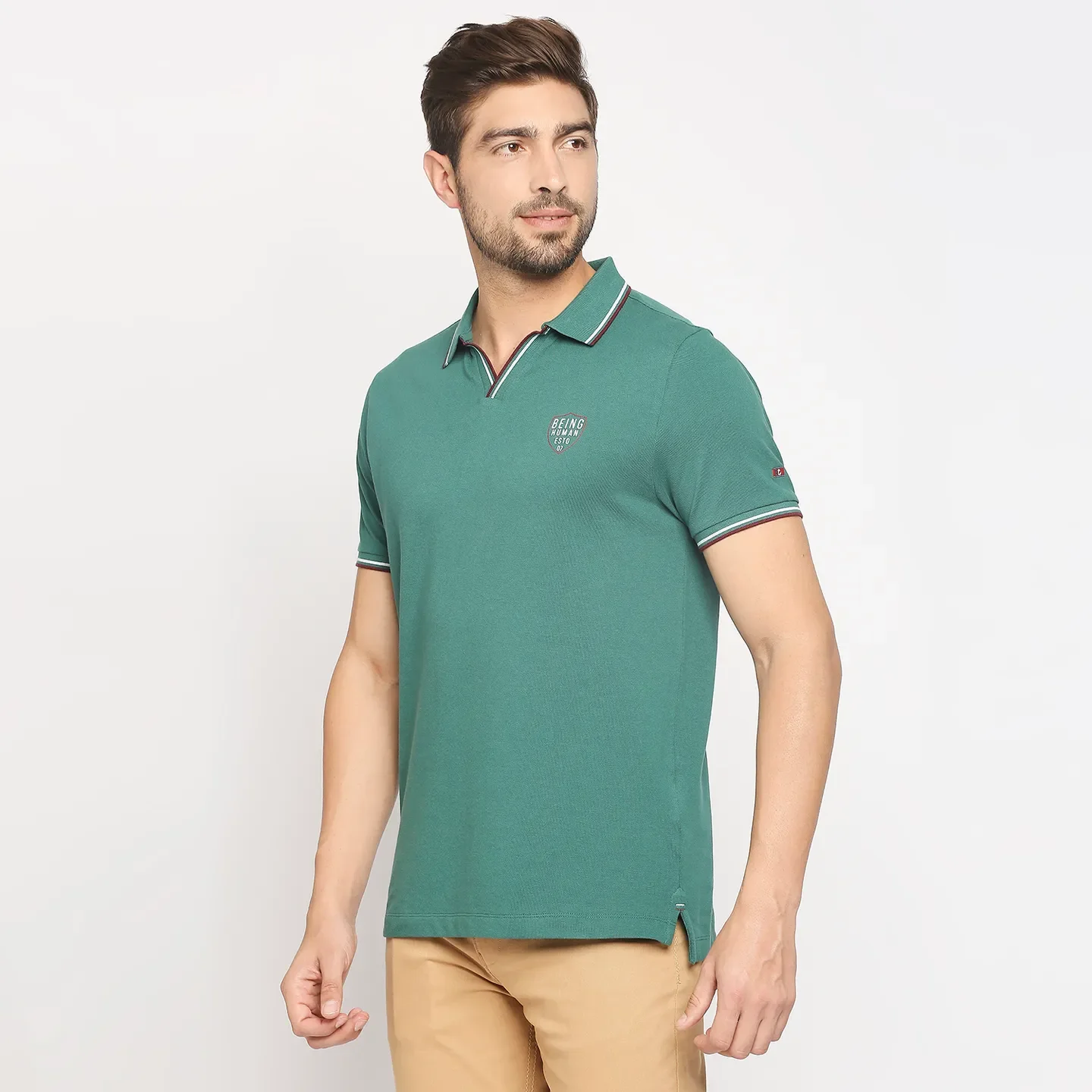 Green Regular Fit Men's Polo T-Shirt by Being Human Clothing - Image 2