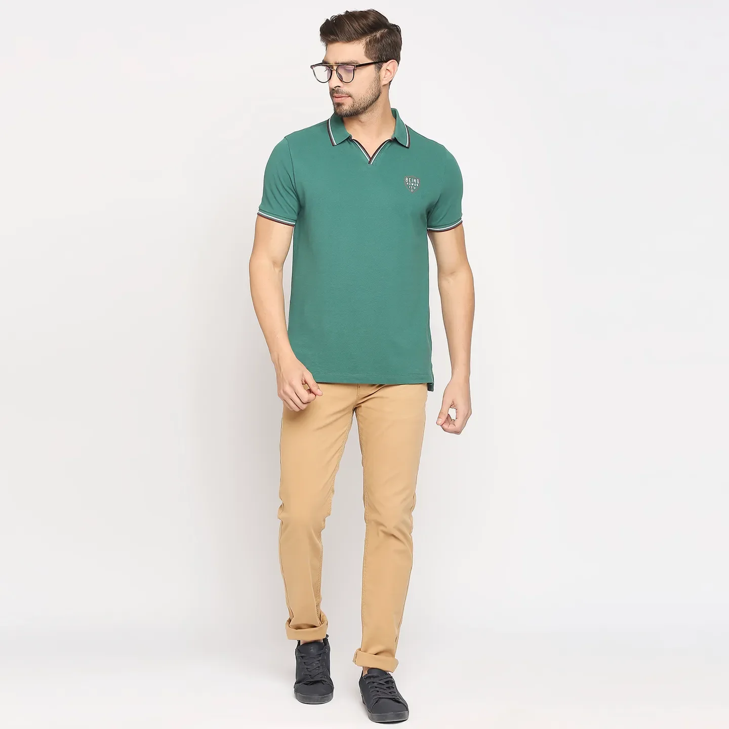 Green Regular Fit Men's Polo T-Shirt by Being Human Clothing - Image 6