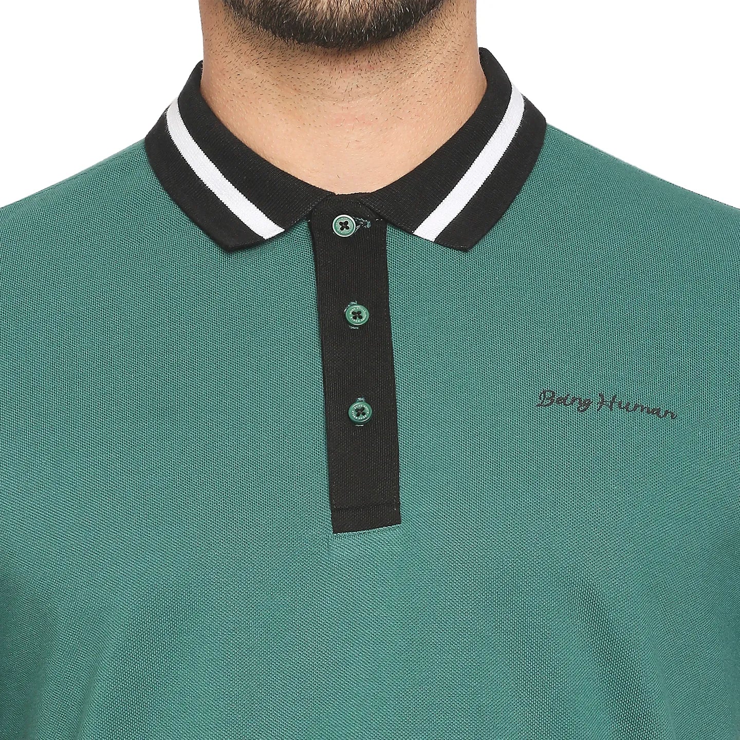 Green Regular Fit Men's Polo T-Shirt by Being Human Clothing - Image 3