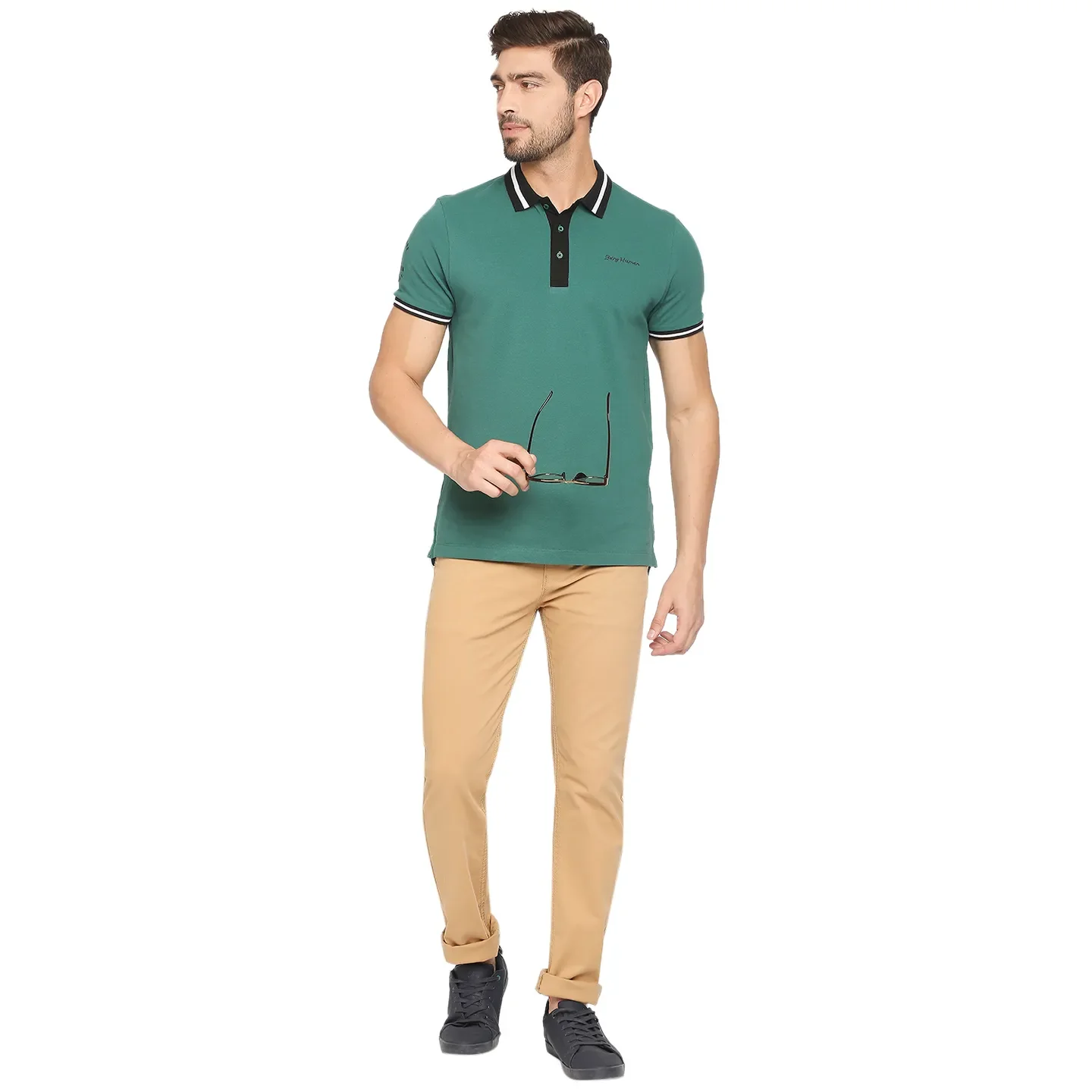 Green Regular Fit Men's Polo T-Shirt by Being Human Clothing - Image 7