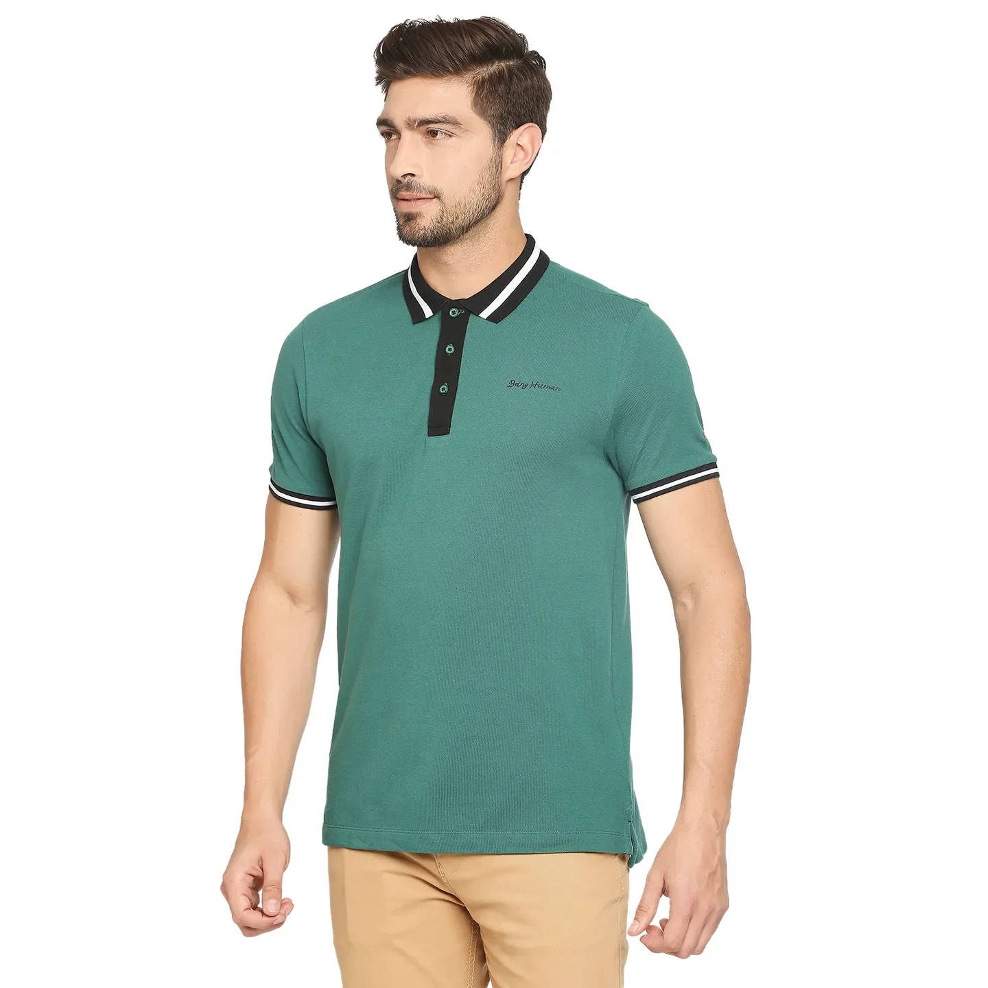 Green Regular Fit Men's Polo T-Shirt by Being Human Clothing - Image 9