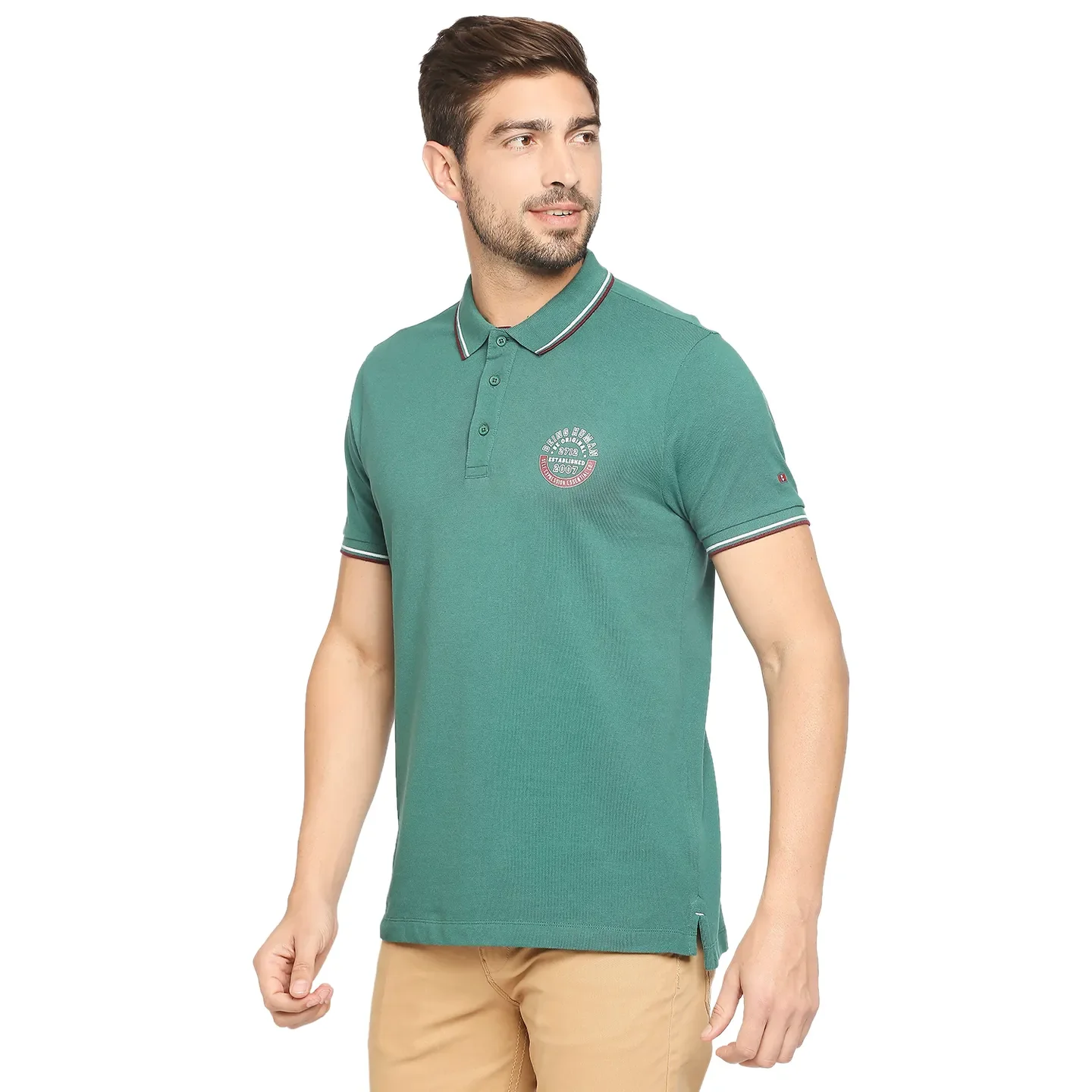 Green Regular Fit Men's Polo T-Shirt by Being Human Clothing - Image 3