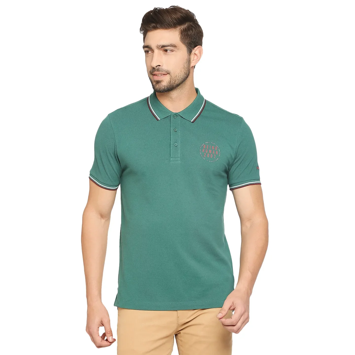 Green Regular Fit Men's Polo T-Shirt by Being Human Clothing