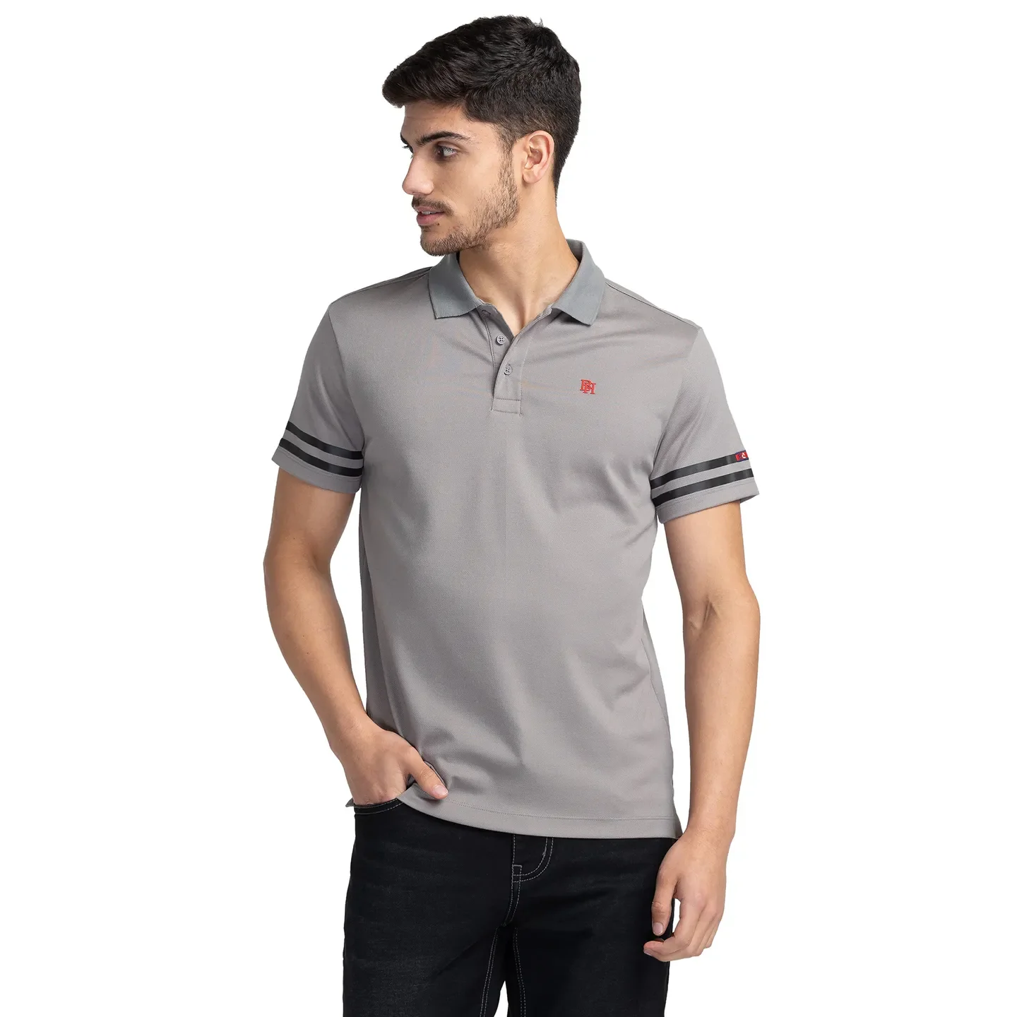 Grey Regular Fit Men's Polo T-shirt by Being Human Clothing
