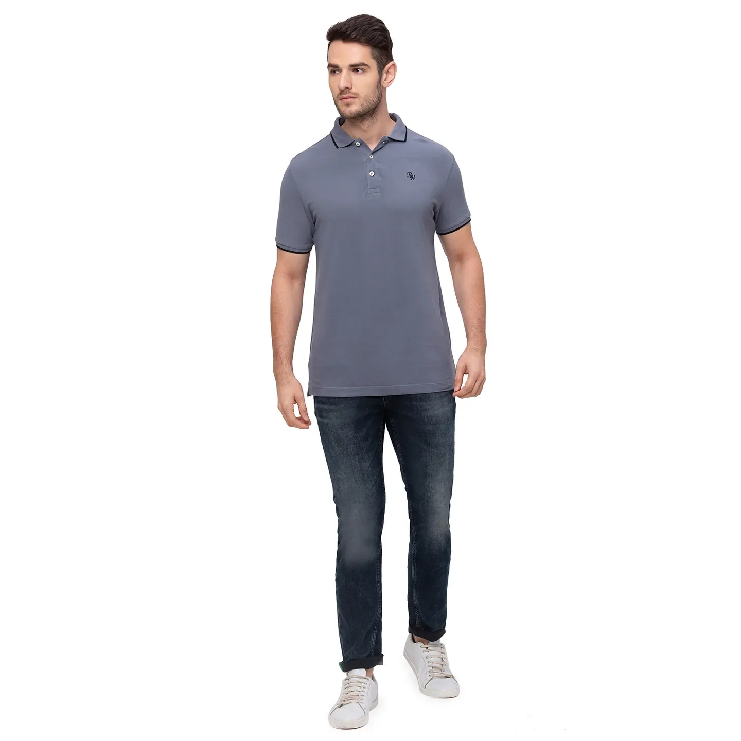 Grey Regular Fit Men's Polo T-Shirt by Being Human Clothing - Image 5