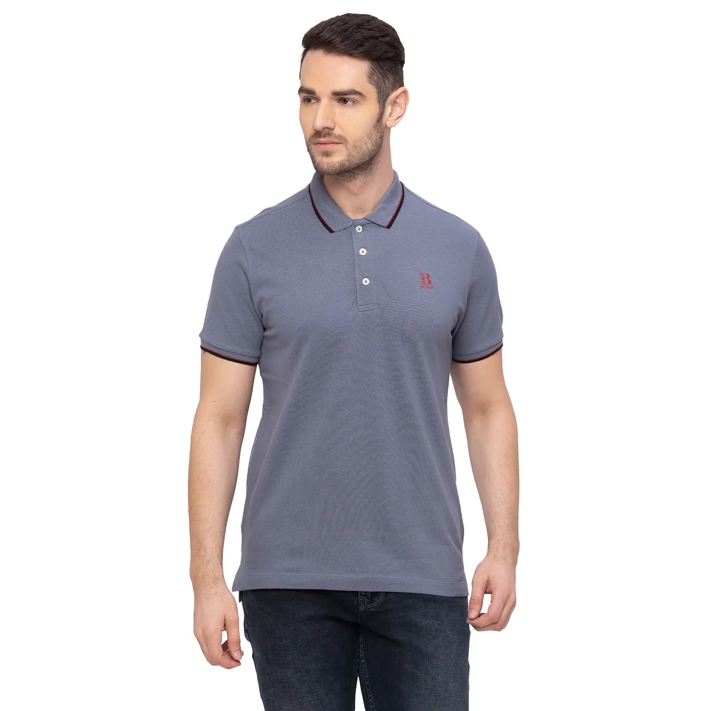 Grey Regular Fit Men's Polo T-Shirt by Being Human Clothing