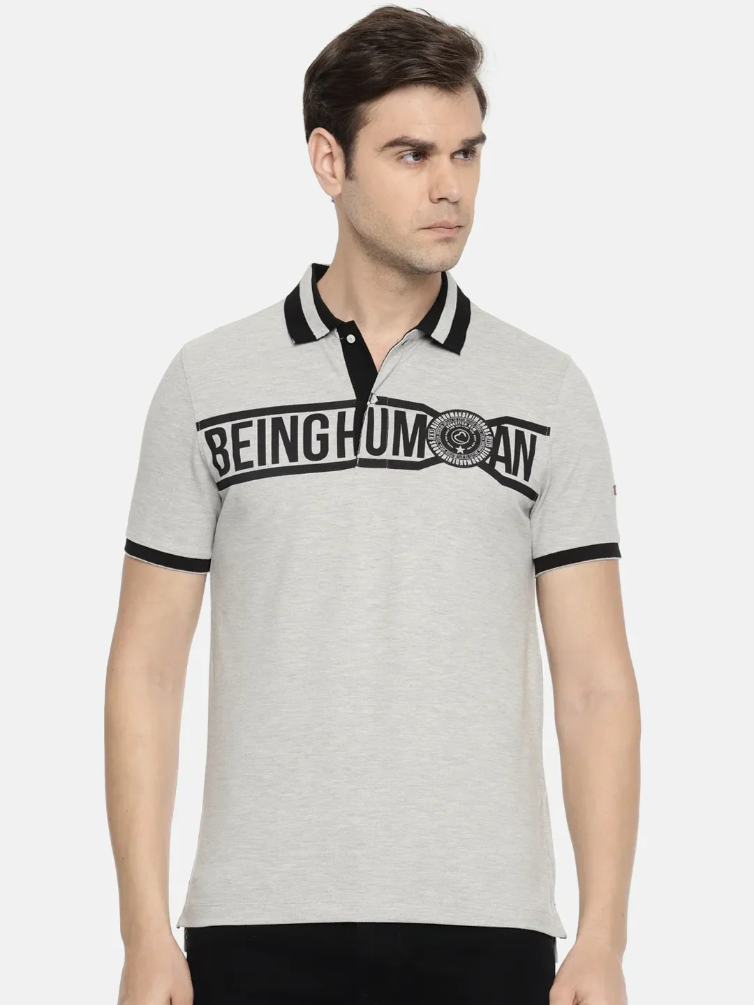 Grey Regular Fit Men's Polo T-Shirt by Being Human Clothing