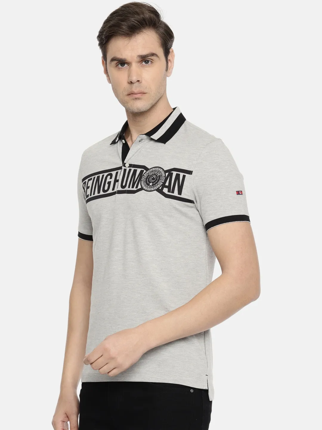 Grey Regular Fit Men's Polo T-Shirt by Being Human Clothing - Image 2