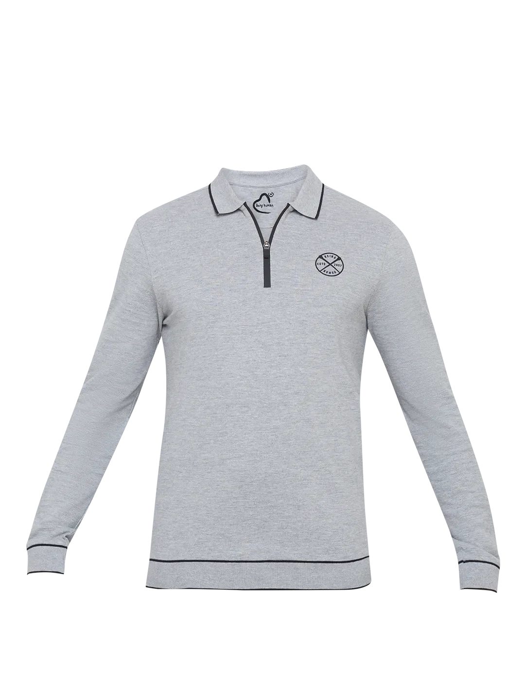 Grey Regular Fit Men's Long Sleeves Polo T-Shirt by Being Human Clothing - Image 5