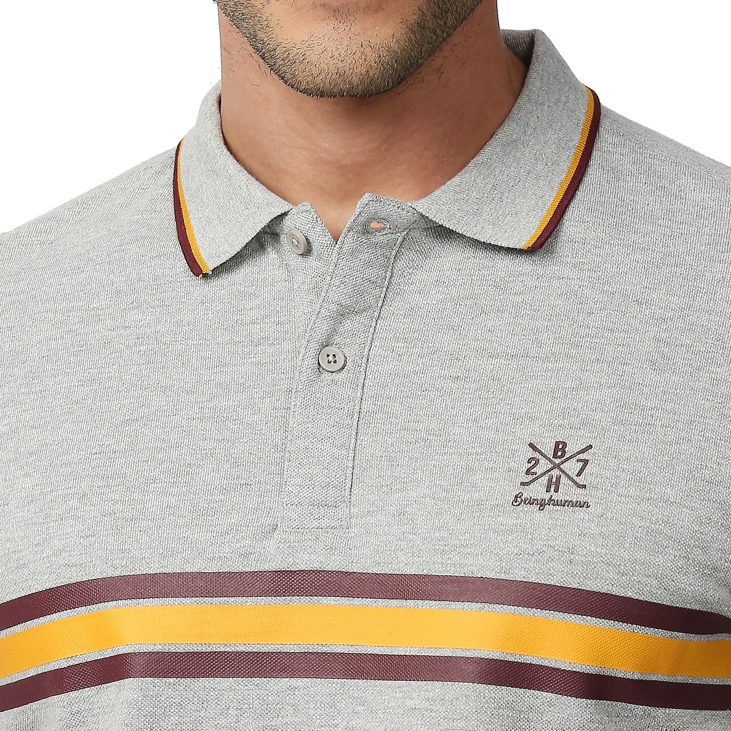 Grey Regular Fit Men's Polo T-Shirt by Being Human Clothing - Image 5
