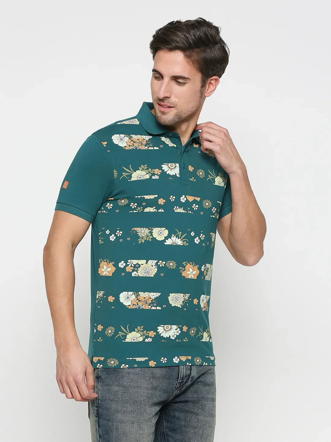 Ice Blue Regular Fit Men's Polo T-shirt by Being Human Clothing - Image 3