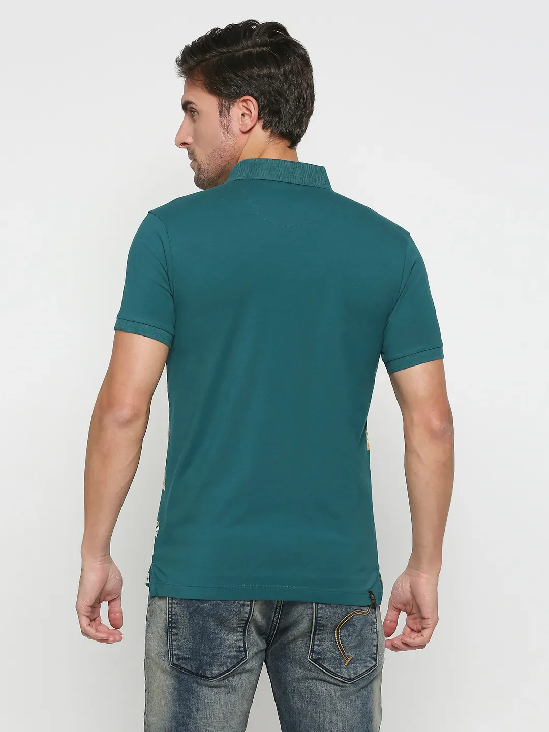 Ice Blue Regular Fit Men's Polo T-shirt by Being Human Clothing - Image 4