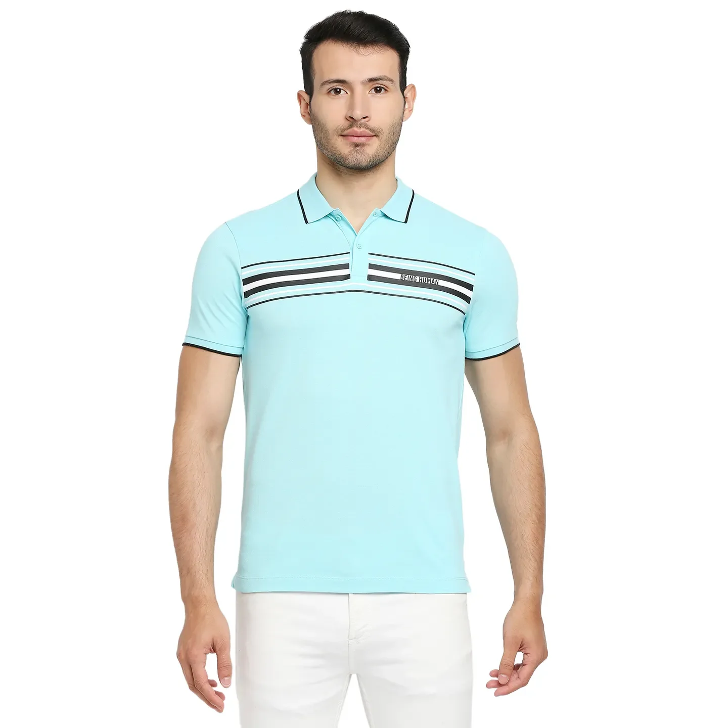 Blue Regular Fit Men's Polo T-Shirt by Being Human Clothing