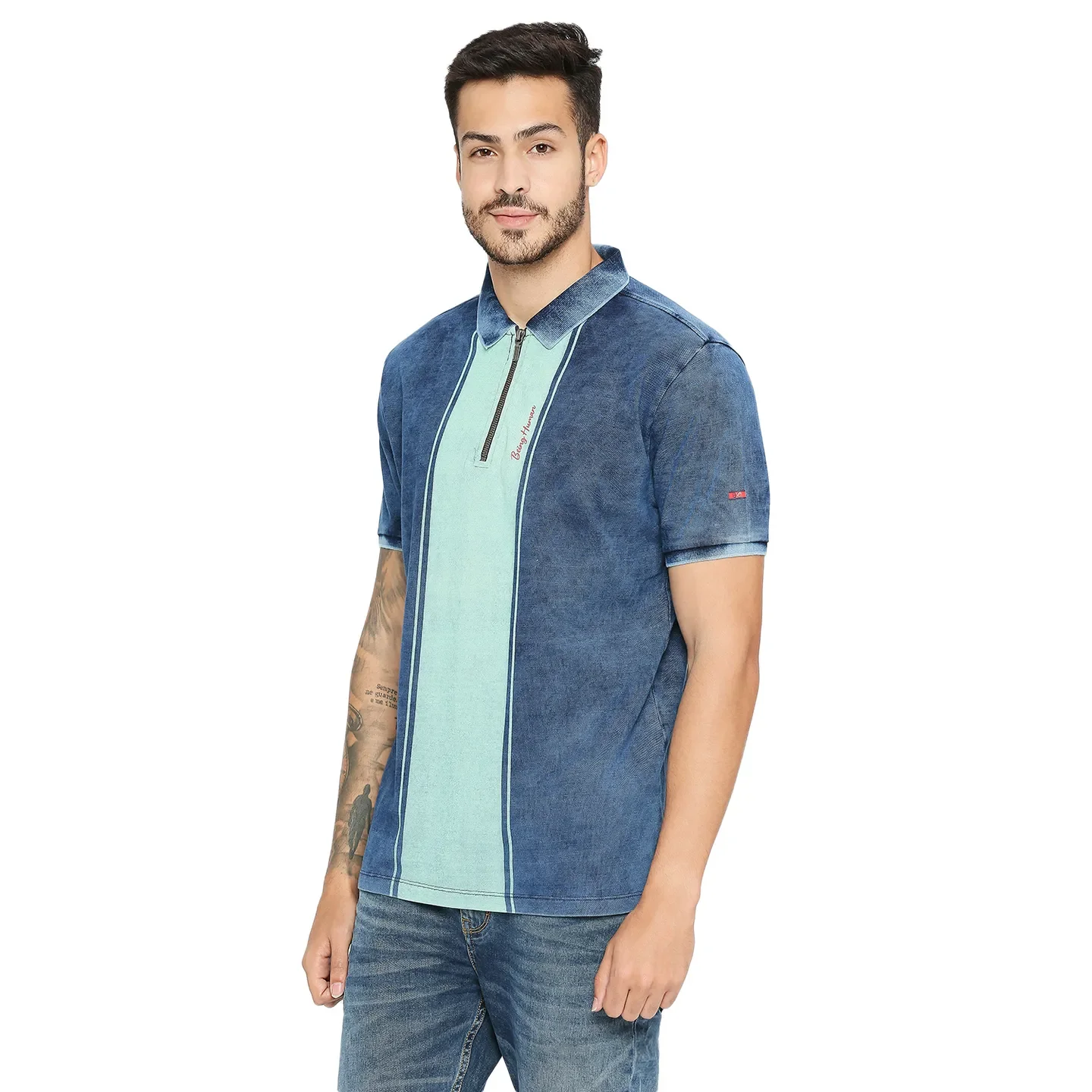 Indigo Regular Fit Men's Polo T-shirt by Being Human Clothing - Image 2