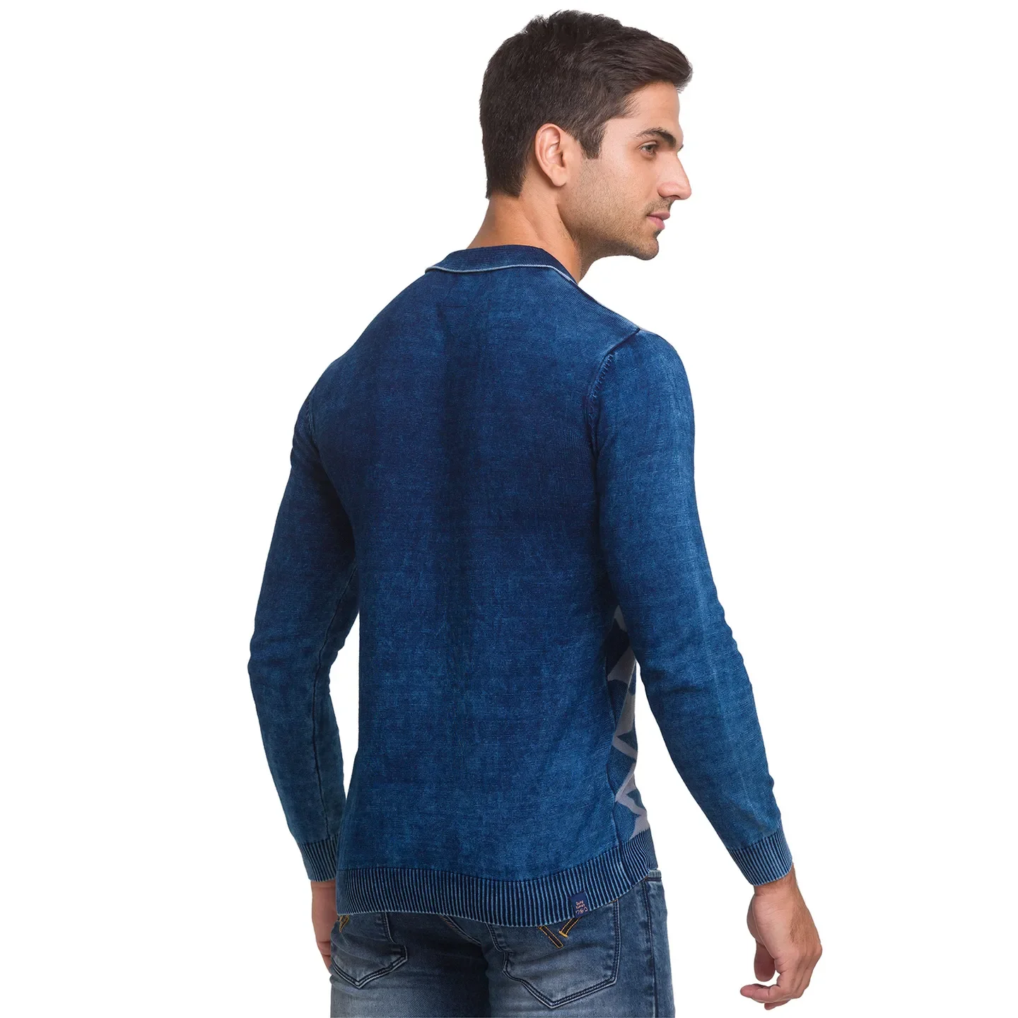 Blue Regular Fit Men's Long Sleeves Polo T-Shirt by Being Human Clothing - Image 3
