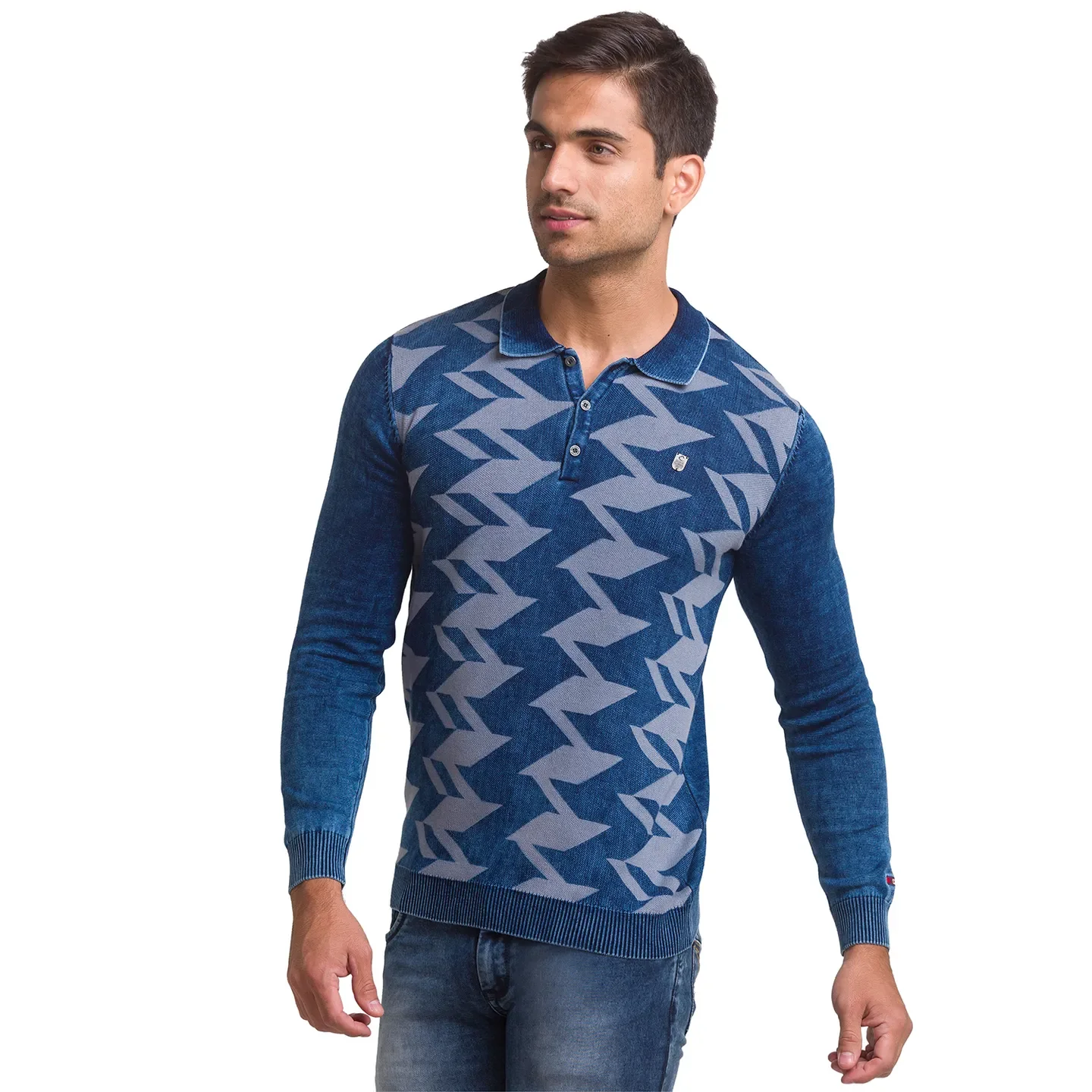 Blue Regular Fit Men's Long Sleeves Polo T-Shirt by Being Human Clothing - Image 4