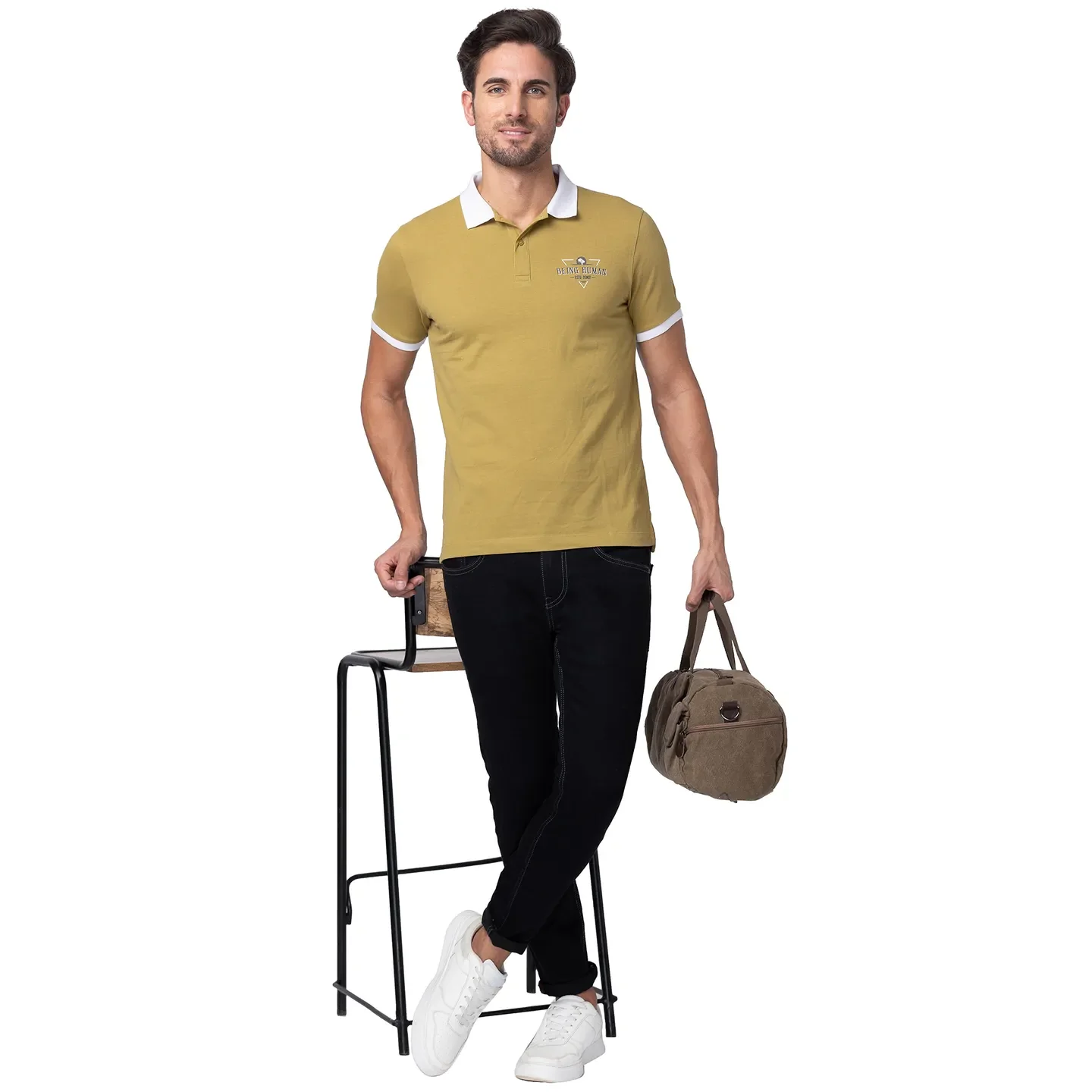 Brown Regular Fit Men's Polo T-Shirt by Being Human Clothing - Image 6