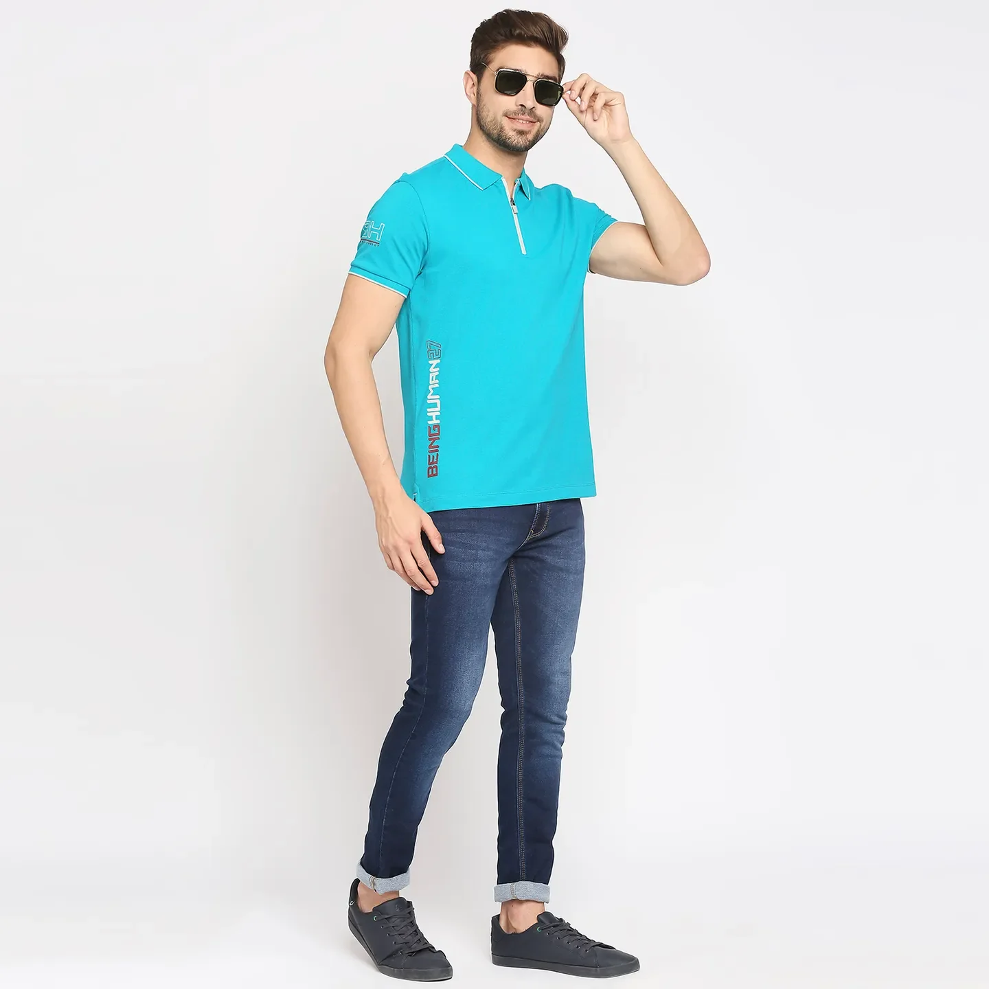 Blue Regular Fit Men's Polo T-Shirt by Being Human Clothing - Image 6
