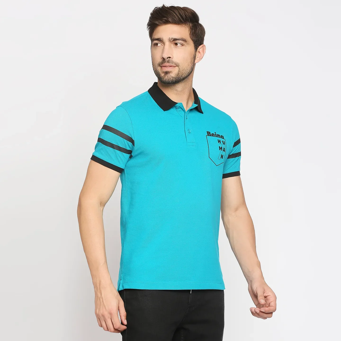 Lake Blue Regular Fit Men's Polo T-Shirt by Being Human Clothing - Image 5