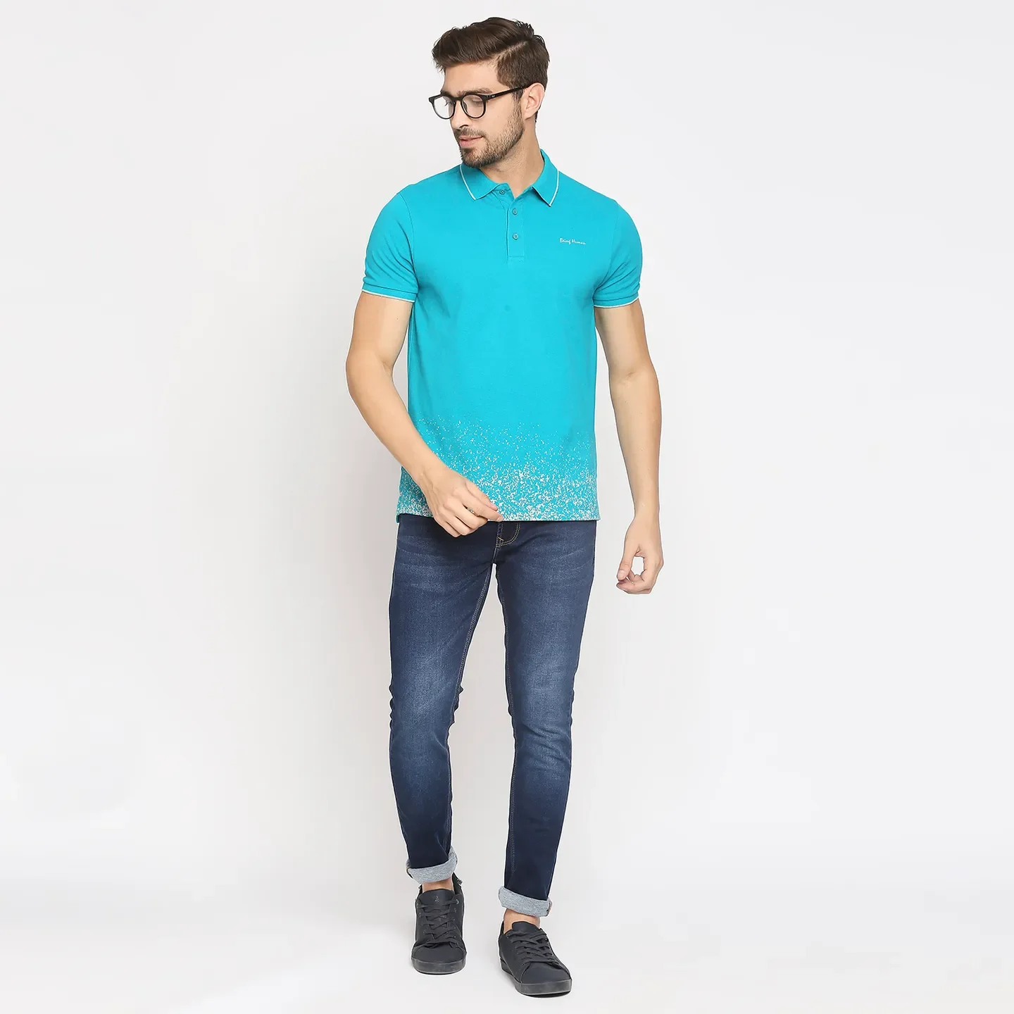 Blue Regular Fit Men's Polo T-Shirt by Being Human Clothing - Image 6