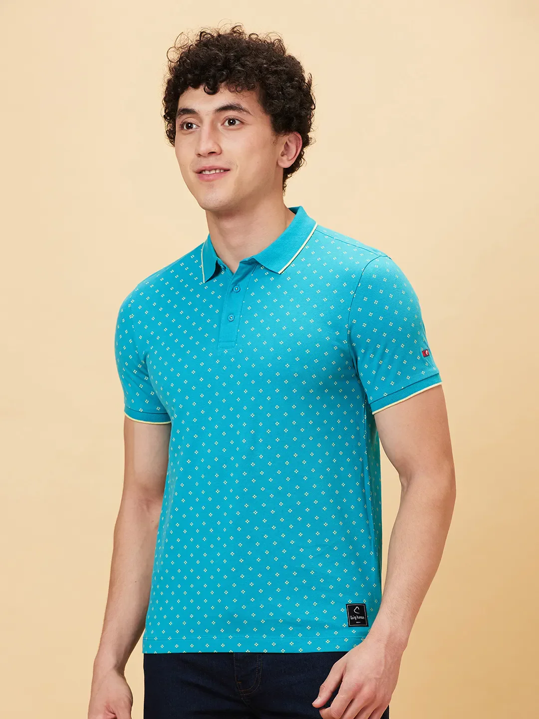Lake Blue Regular Fit Men's Polo T-Shirt by Being Human Clothing - Image 3
